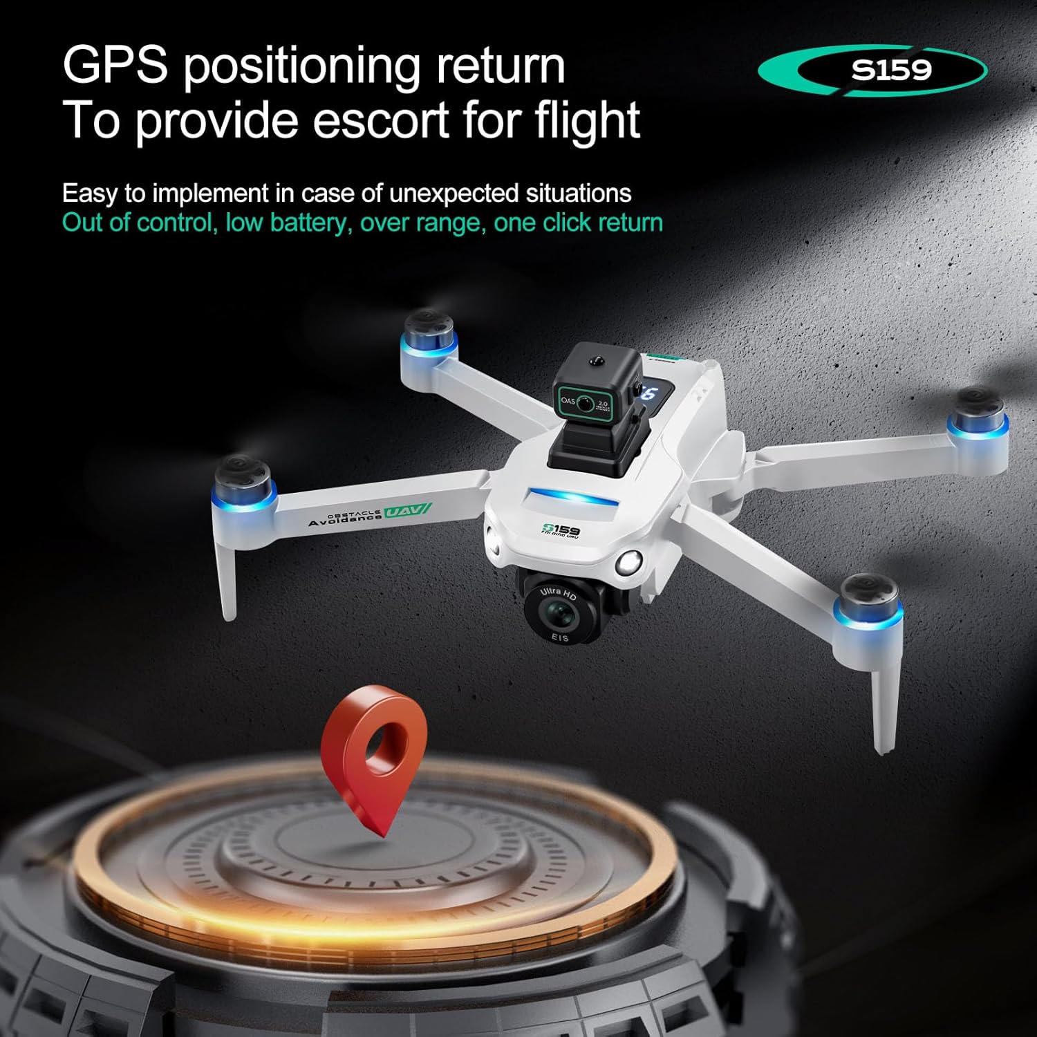Drones avec caméra 4K pour adultes, drone GPS UHD, télécommande 5G avec écran, retour sur une touche, double caméra, troisième vitesse, mode flux optique et évitement d'obstacles, drone pour débutants (blanc)