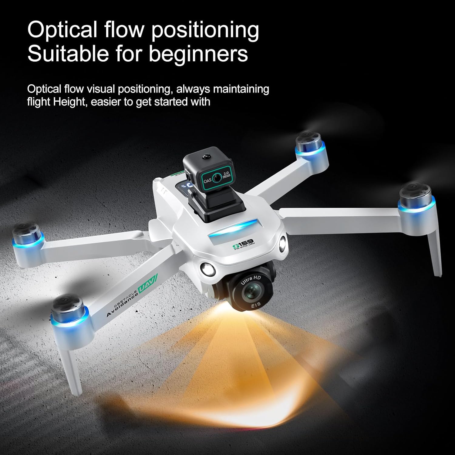 Drones avec caméra 4K pour adultes, drone GPS UHD, télécommande 5G avec écran, retour sur une touche, double caméra, troisième vitesse, mode flux optique et évitement d'obstacles, drone pour débutants (blanc)