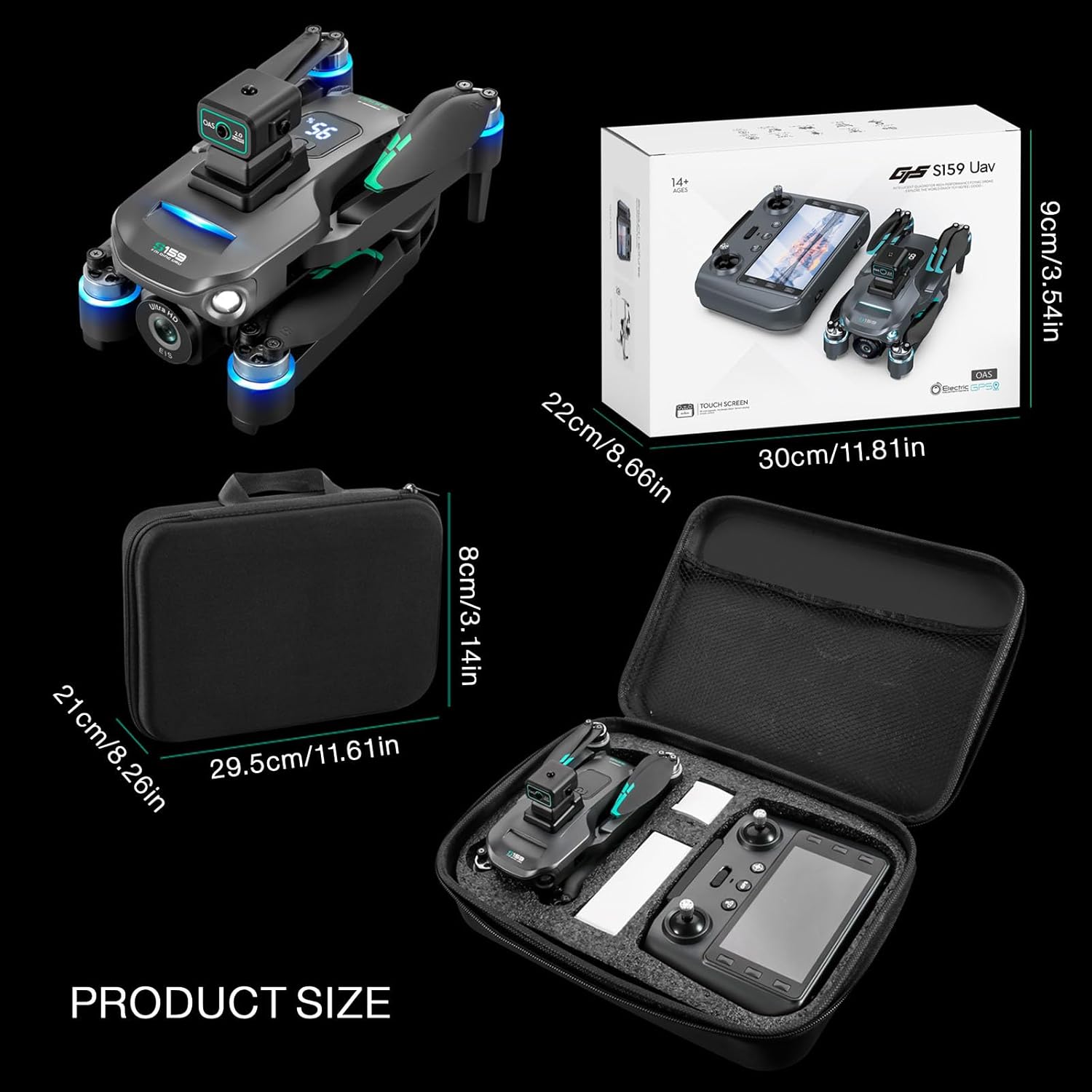 Drones avec caméra 4K pour adultes, drone GPS UHD, télécommande 5G avec écran, retour sur une touche, double caméra, troisième vitesse, mode flux optique et évitement d'obstacles, drone pour débutants (noir)