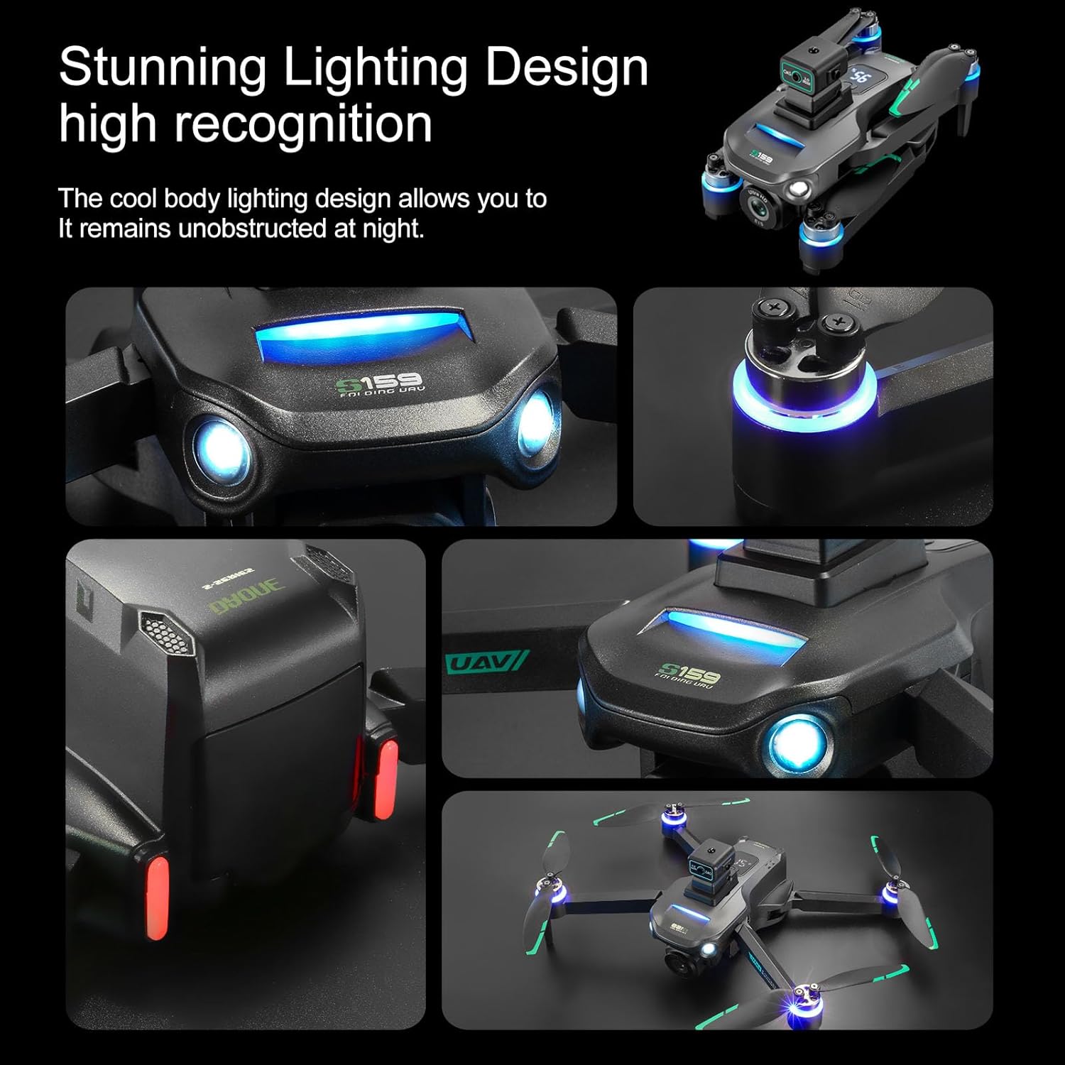 Drones avec caméra 4K pour adultes, drone GPS UHD, télécommande 5G avec écran, retour sur une touche, double caméra, troisième vitesse, mode flux optique et évitement d'obstacles, drone pour débutants (noir)