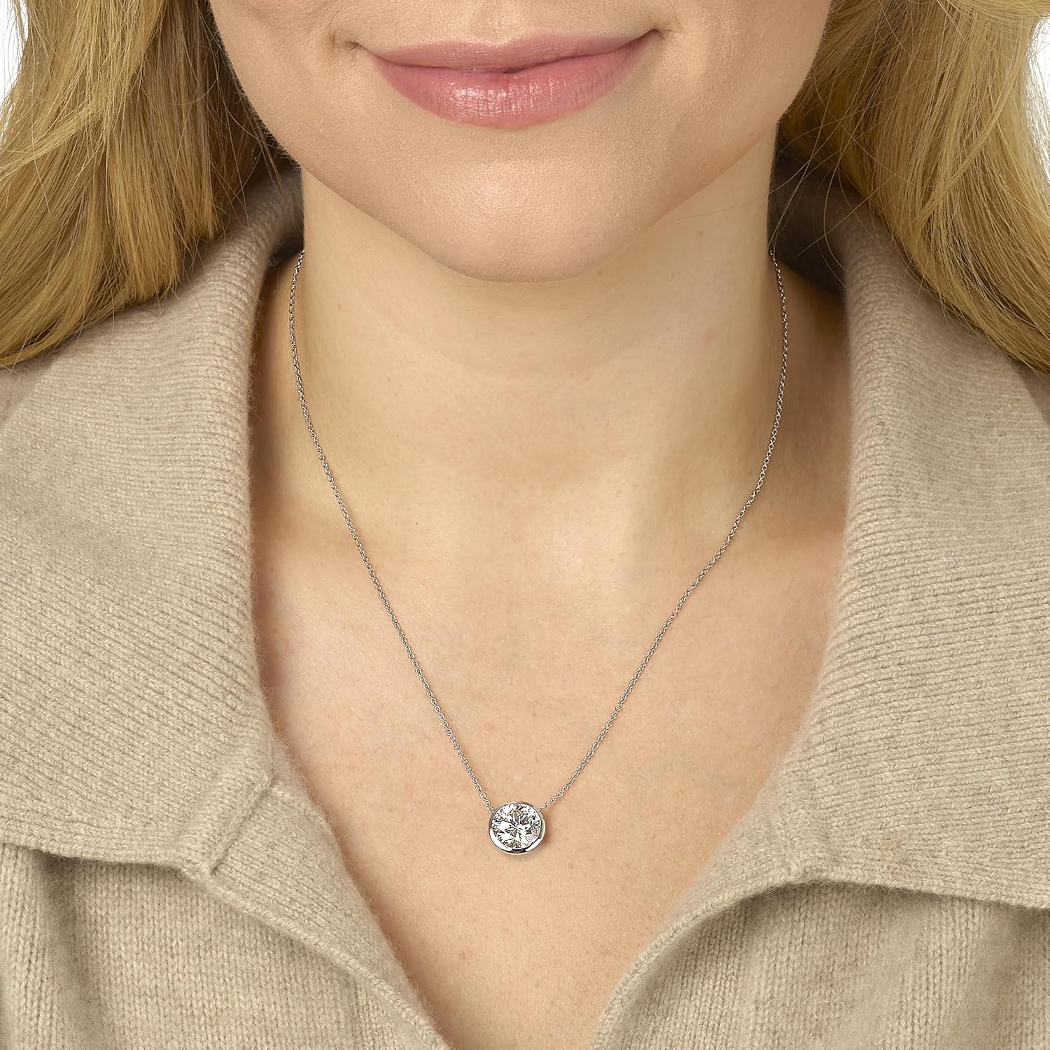 IGI-zertifizierte 1/4 bis 3 Karat Labor-gewachsene Diamant-Halskette mit rundem Solitär-Anhänger für Damen I Halskette aus 14-karätigem Gold (G-H, VS1-VS2, cttw) I 16—18 Zoll verstellbare lange Halskette