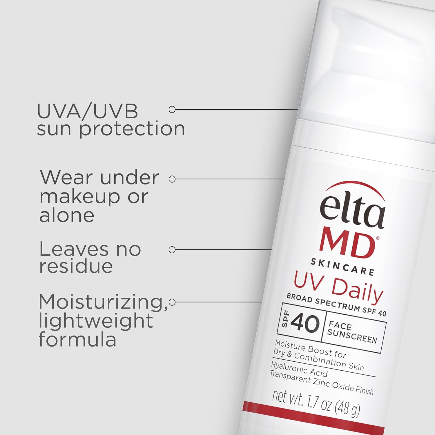 EltaMD UV Daily SPF 40 Face Sunscreen Moisturizer with Zinc Oxide, Daily Face Moisturizer with SPF, Sunscreen, 1.7 oz Pump (Pack of 2)