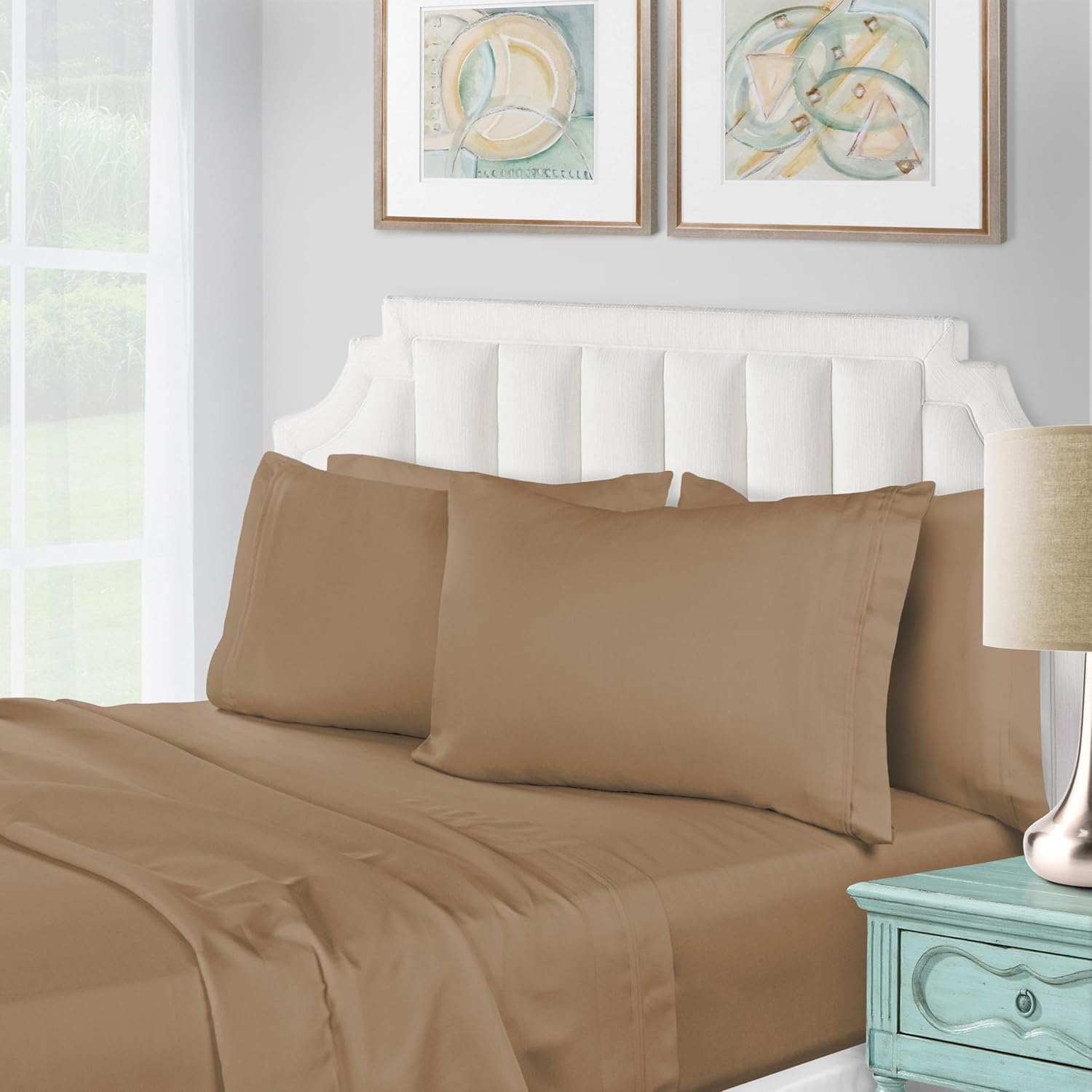 Superior 1200 Thread Count Egyptian Cotton Sheet Set, Bedroom Sheets, Modern Home Essentials, Luxury Bedding, 1 Elastic Deep Pocket Fitted Bed Sheet, 1 Flat Sheet, 2 Pillowcases, King, Taupe · v6