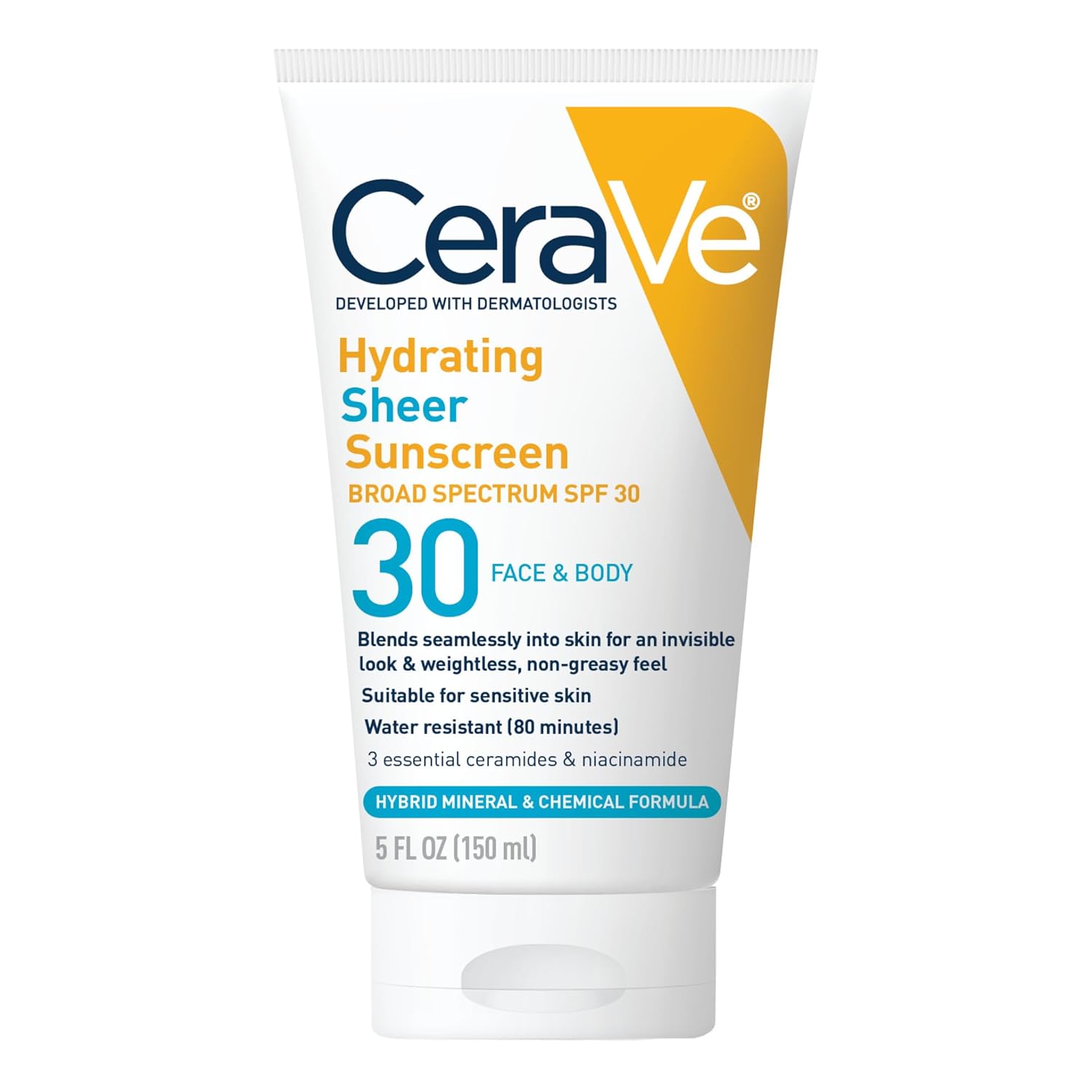 CeraVe Hydrating Sheer Sunscreen SPF 30 for Face and Body | Mineral  Chemical Sunscreen with Zinc Oxide, Hyaluronic Acid, Niacinamides and Ceramides| Paraben Free Fragrance Free | 5 Ounces