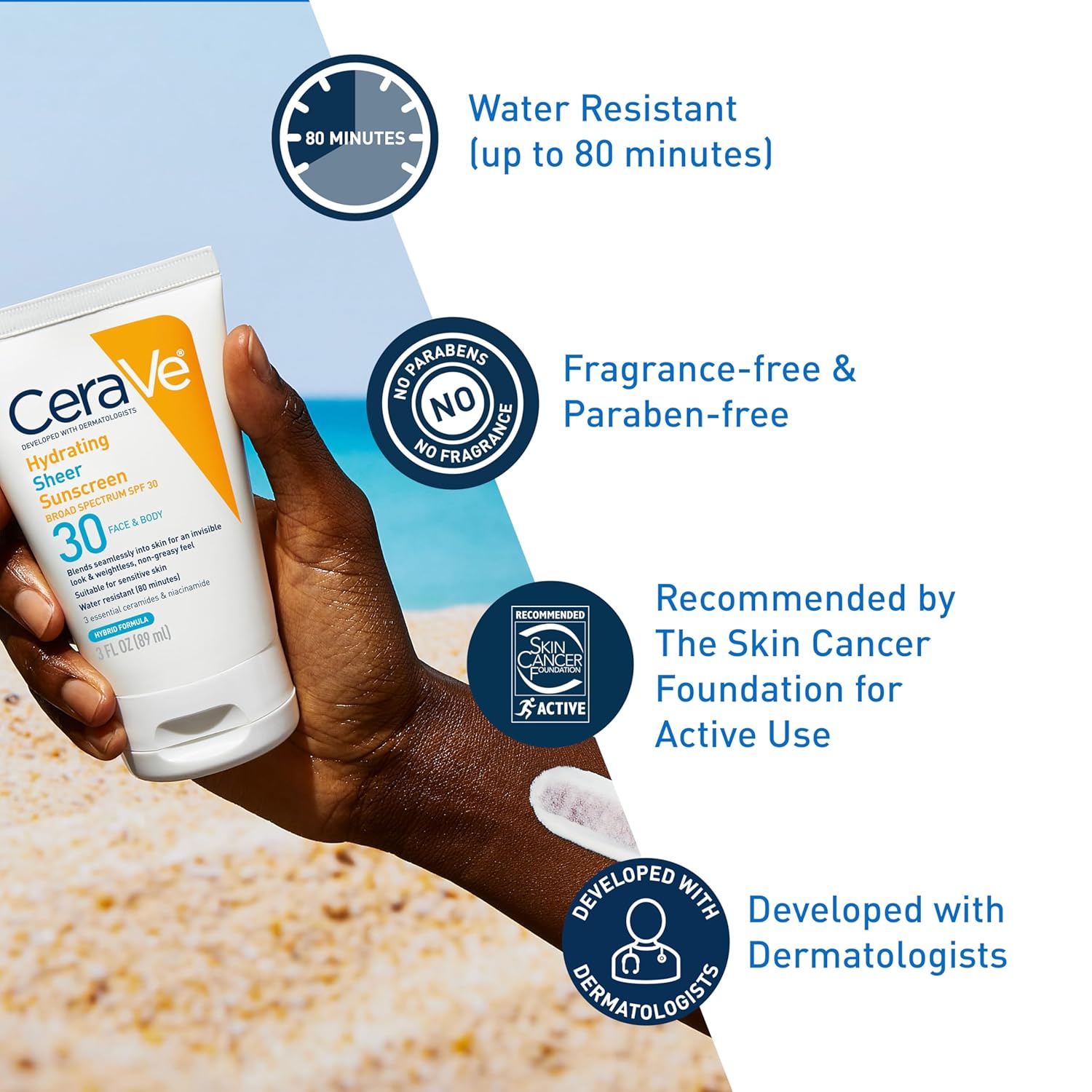 CeraVe Hydrating Sheer Sunscreen SPF 30 for Face and Body | Mineral Chemical Sunscreen with Zinc Oxide, Hyaluronic Acid, Niacinamides and Ceramides| Paraben Free Fragrance Free | 5 Ounces · v2
