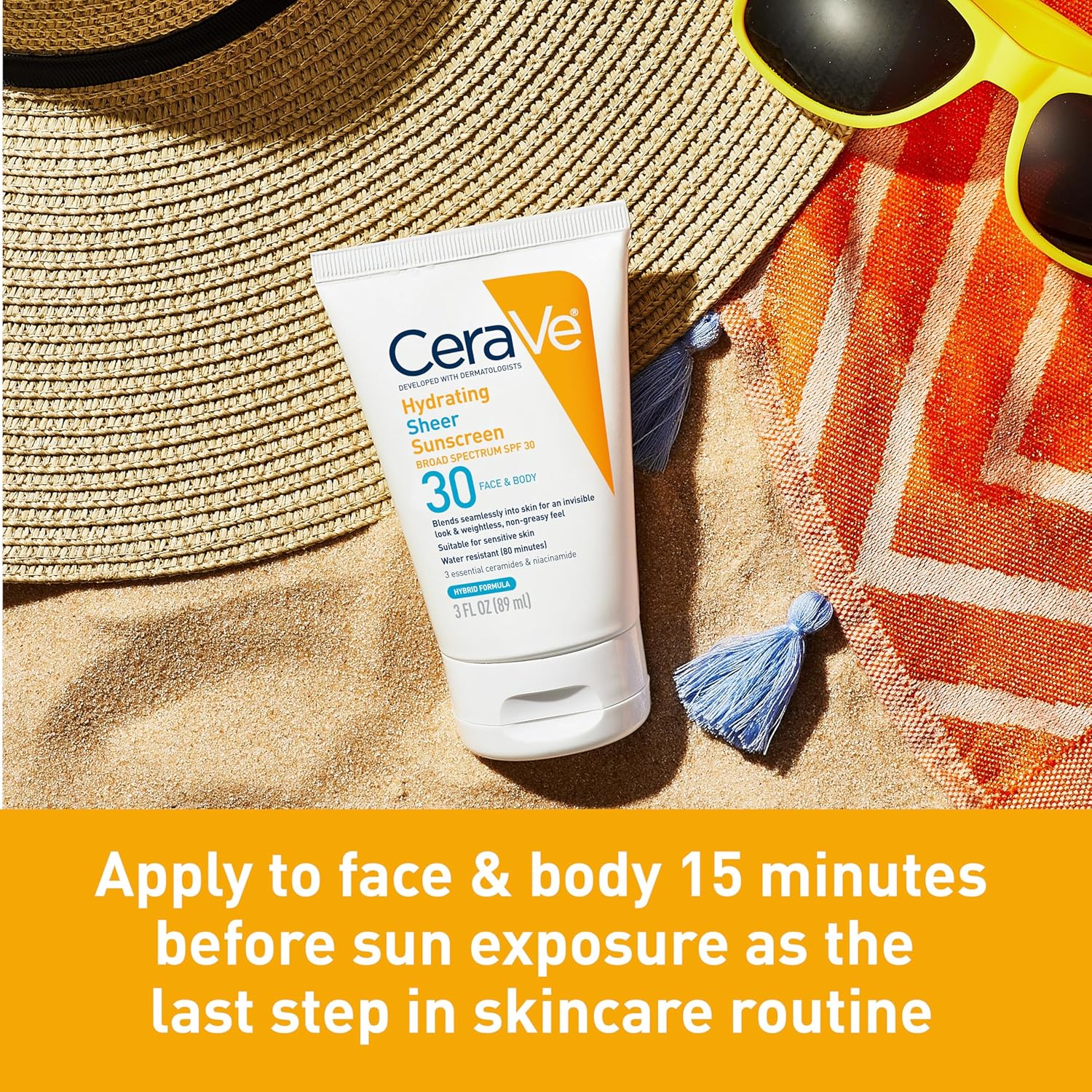 CeraVe Hydrating Sheer Sunscreen SPF 30 for Face and Body | Mineral Chemical Sunscreen with Zinc Oxide, Hyaluronic Acid, Niacinamides and Ceramides| Paraben Free Fragrance Free | 5 Ounces · v2