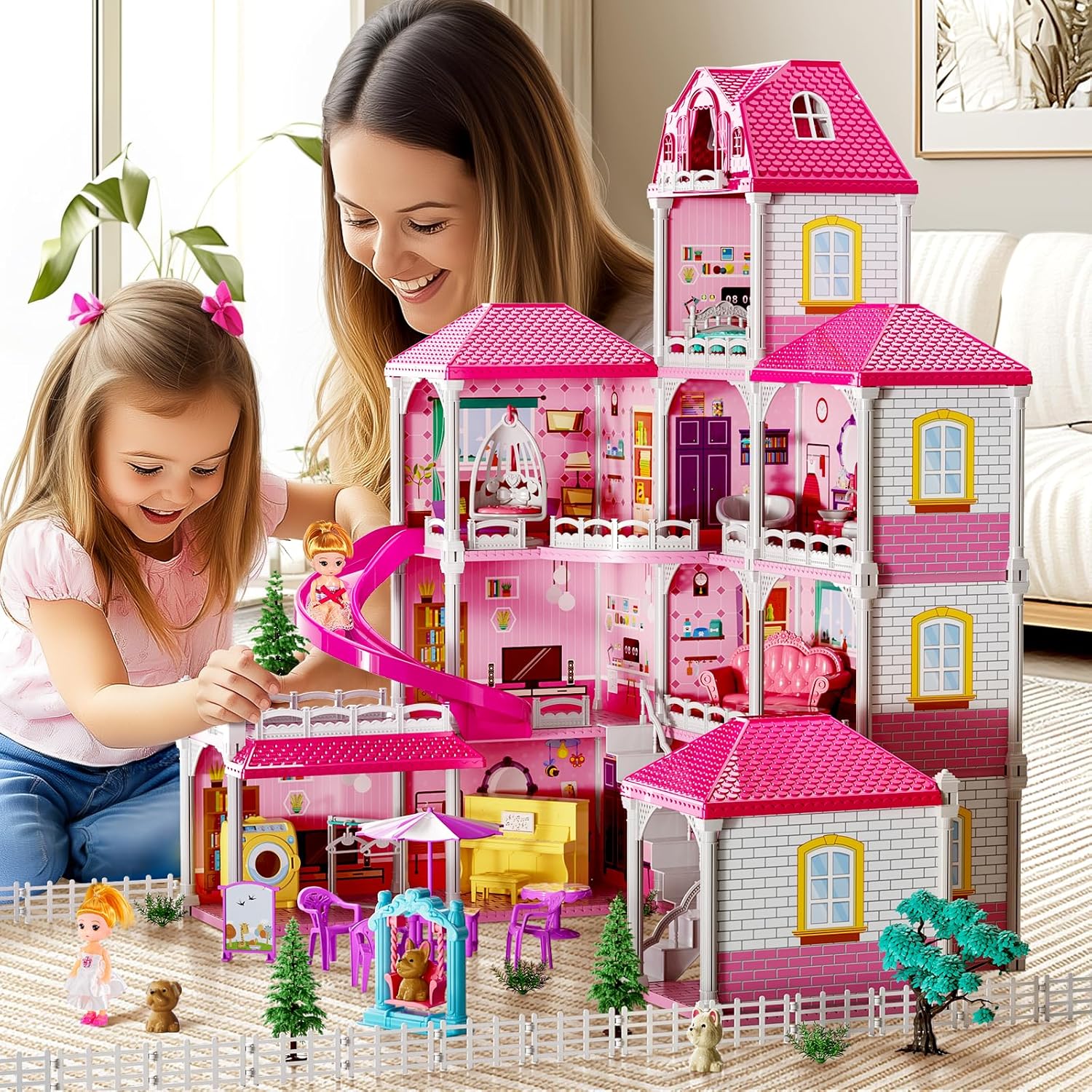 Villa Girls Toys per bambini da 3 4 5 6 7-12 anni Camere Giocattoli per interni con 2 bambole, Giocattolo Pretend Plays con accessori e mobili, Gioco all'aperto per bambini, Giocattoli per ragazze, Regali, Giocattoli per 3-6