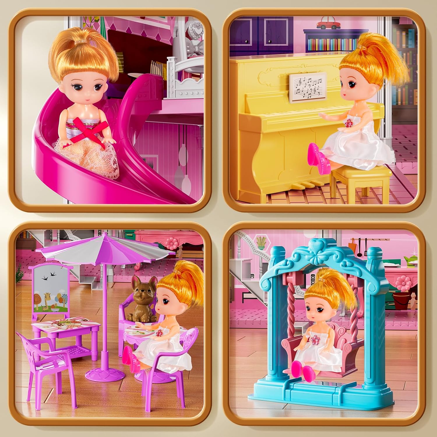 Villa Girls Toys per bambini da 3 4 5 6 7-12 anni Camere Giocattoli per interni con 2 bambole, Giocattolo Pretend Plays con accessori e mobili, Gioco all'aperto per bambini, Giocattoli per ragazze, Regali, Giocattoli per 3-6
