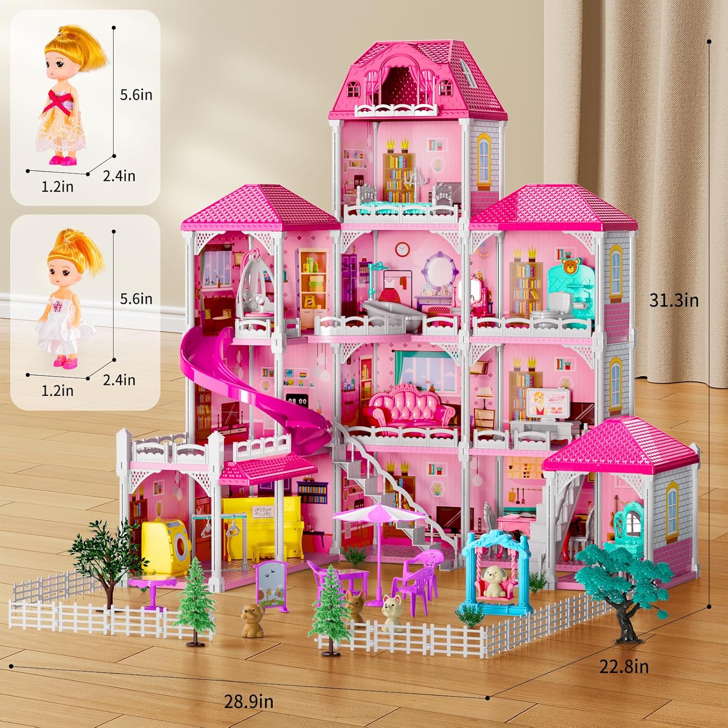 Villa Girls Toys per bambini da 3 4 5 6 7-12 anni Camere Giocattoli per interni con 2 bambole, Giocattolo Pretend Plays con accessori e mobili, Gioco all'aperto per bambini, Giocattoli per ragazze, Regali, Giocattoli per 3-6