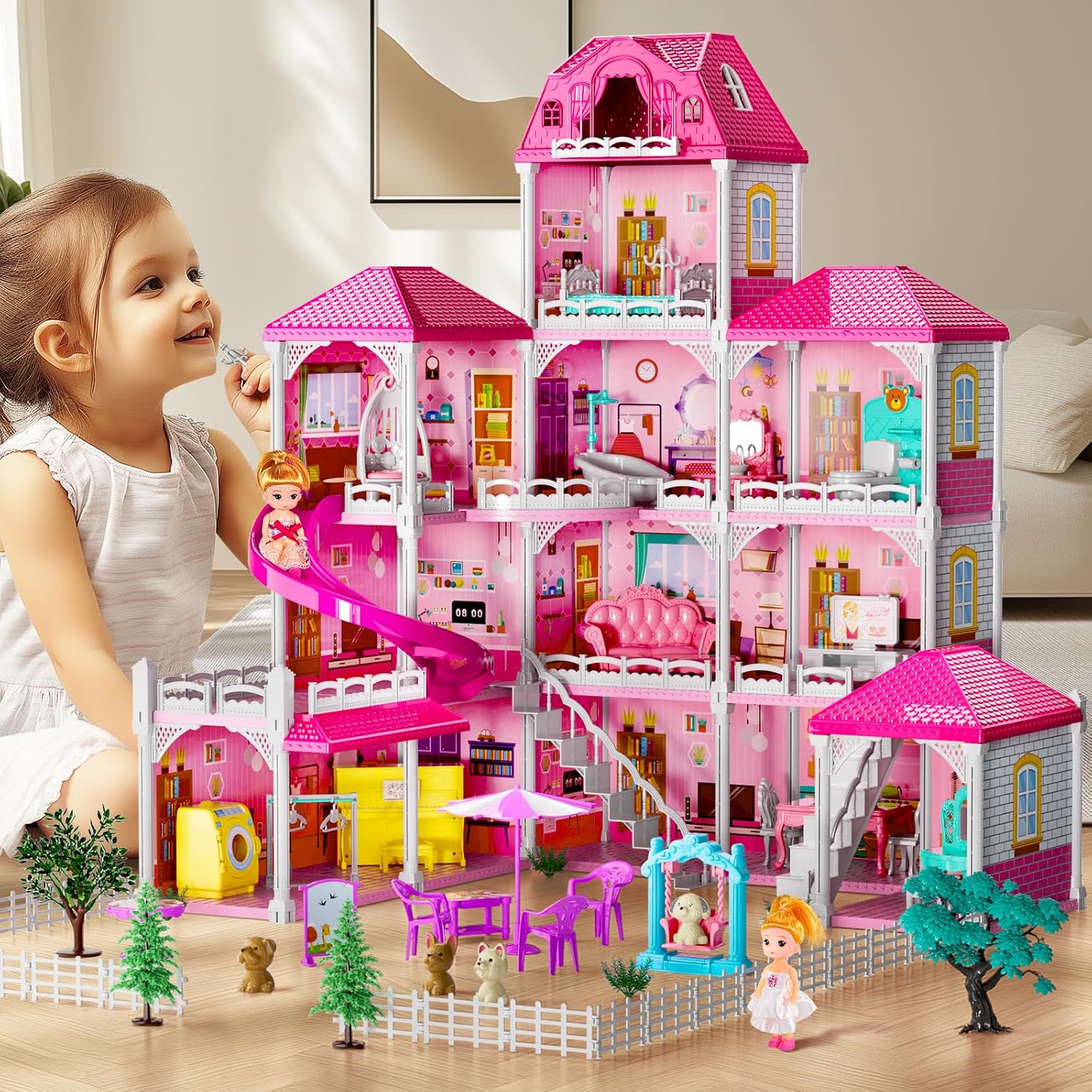 Villa Girls Toys per bambini da 3 4 5 6 7-12 anni Camere Giocattoli per interni con 2 bambole, Giocattolo Pretend Plays con accessori e mobili, Gioco all'aperto per bambini, Giocattoli per ragazze, Regali, Giocattoli per 3-6