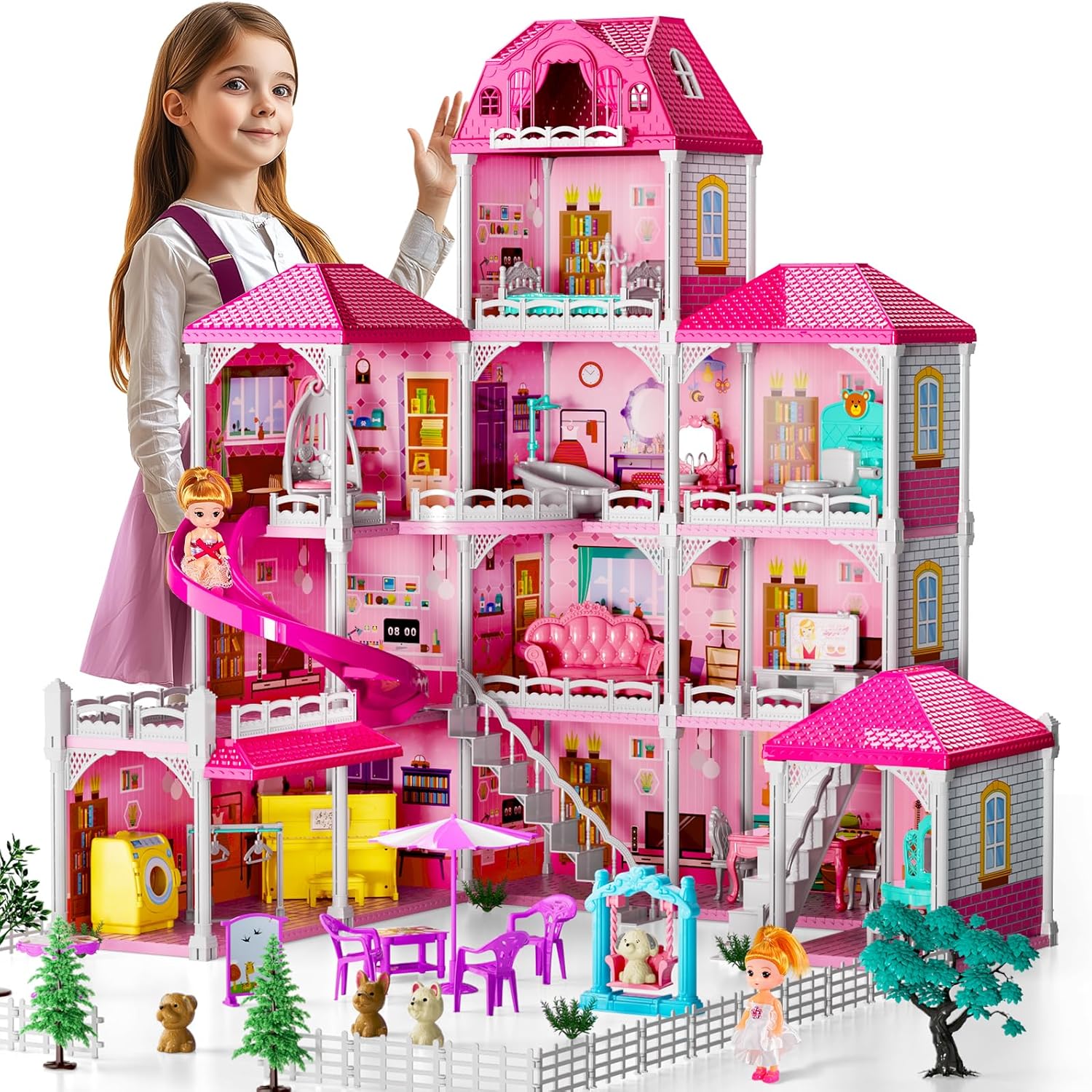 Villa Girls Toys per bambini da 3 4 5 6 7-12 anni Camere Giocattoli per interni con 2 bambole, Giocattolo Pretend Plays con accessori e mobili, Gioco all'aperto per bambini, Giocattoli per ragazze, Regali, Giocattoli per 3-6
