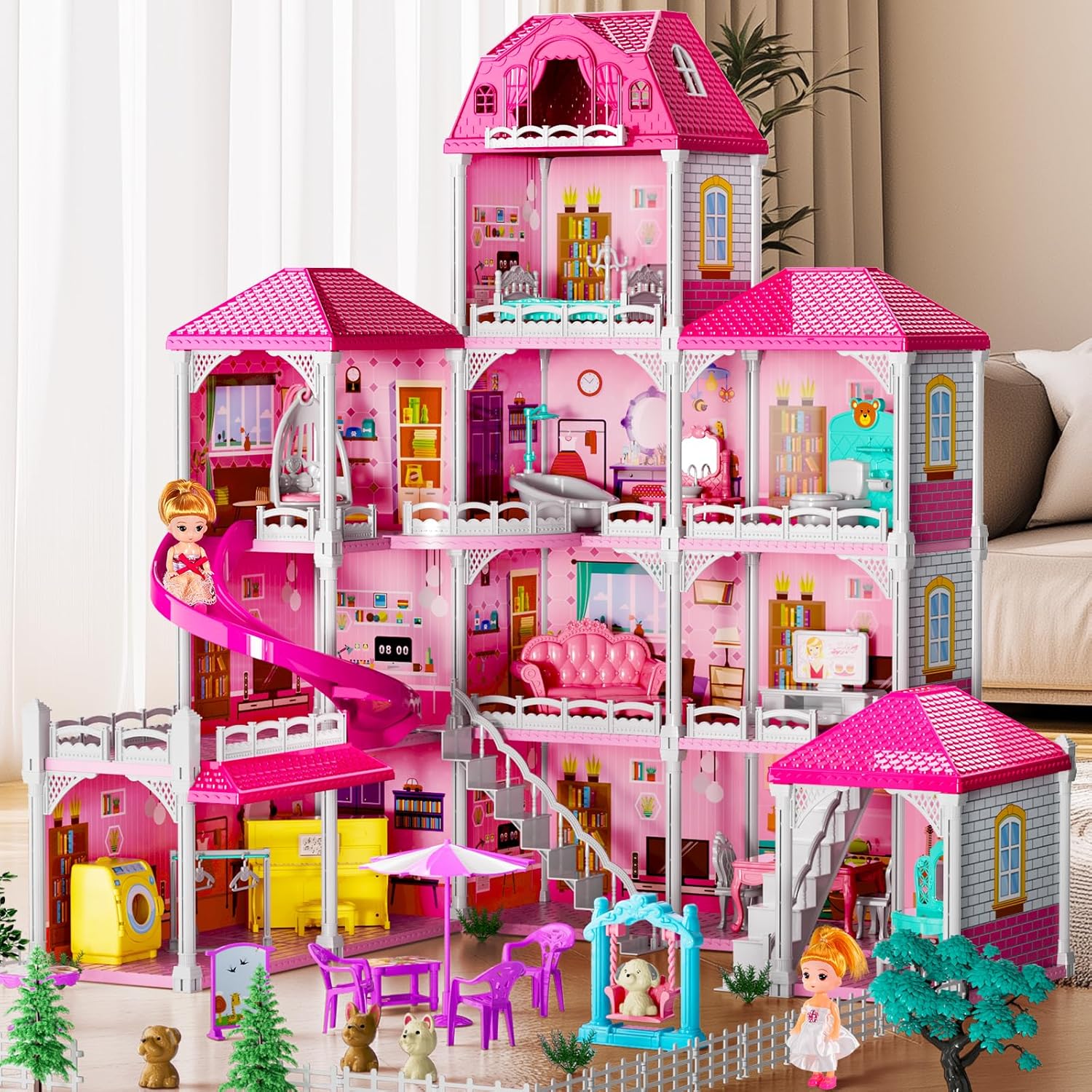Villa Girls Toys per bambini da 3 4 5 6 7-12 anni Camere Giocattoli per interni con 2 bambole, Giocattolo Pretend Plays con accessori e mobili, Gioco all'aperto per bambini, Giocattoli per ragazze, Regali, Giocattoli per 3-6