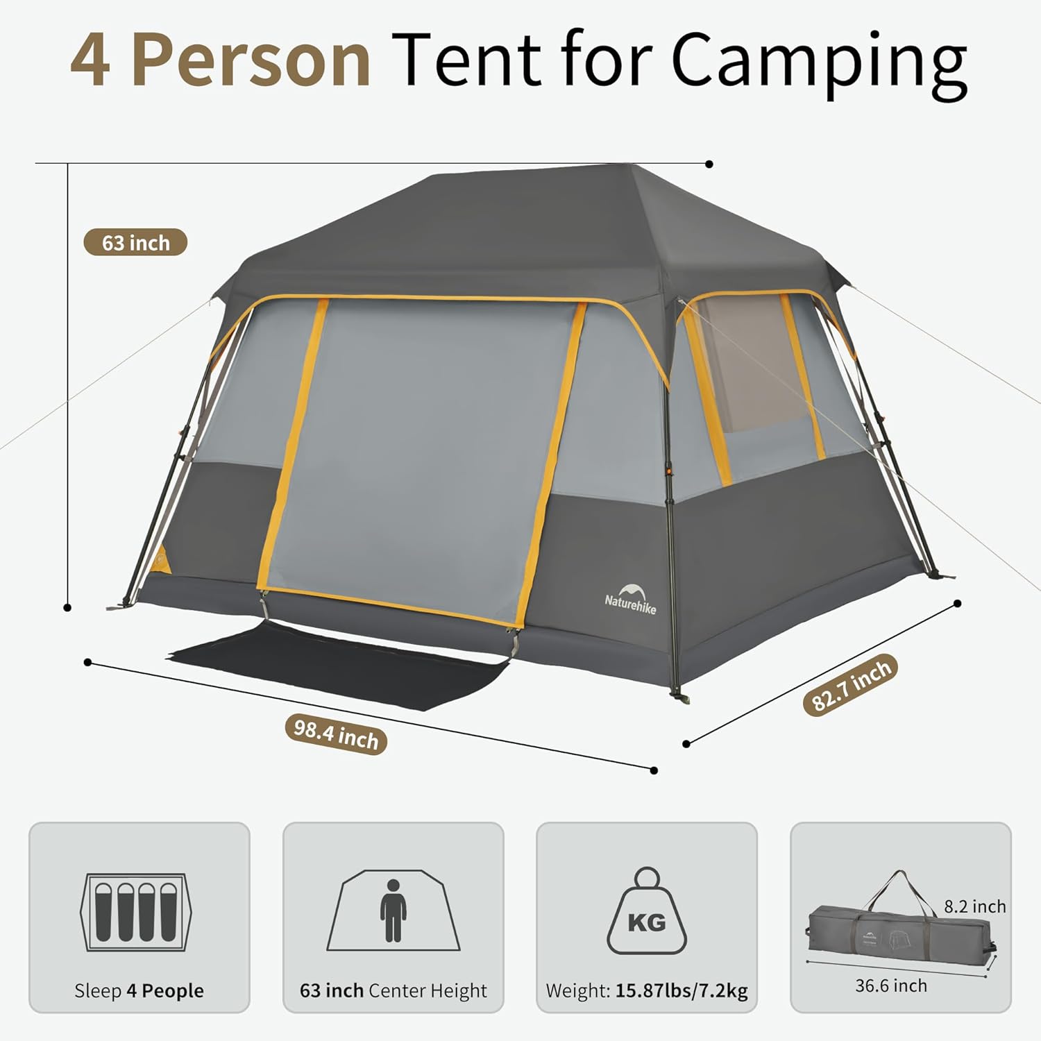 Naturehike Cape 4/6/8 Person Camping Tent, 60S Easy Setup Instant Tent Pop up Tent, Waterproof Large Tall 6/8 Person Tents for Camping, Car Camping · v5