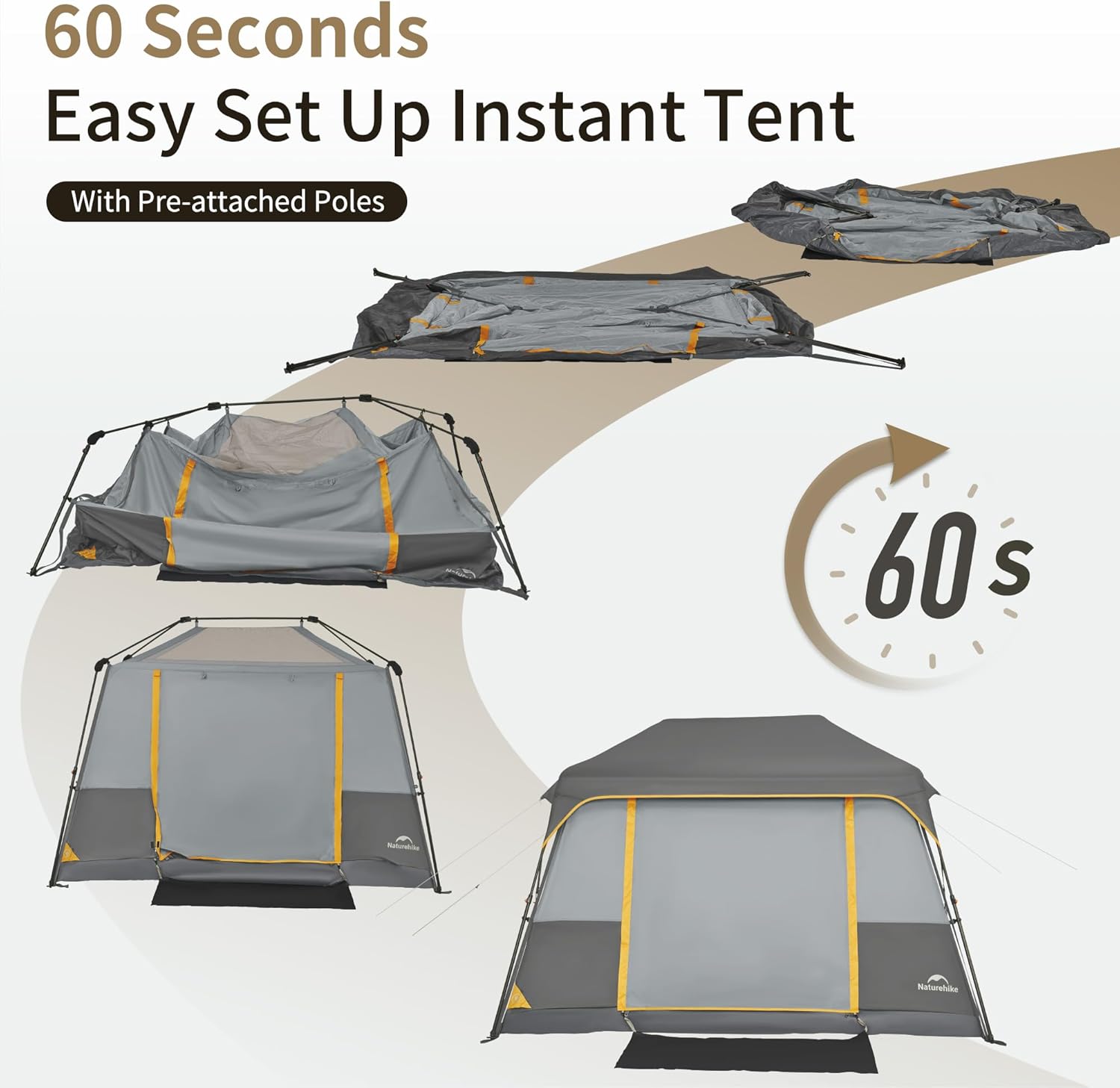 Naturehike Cape 4/6/8 Person Camping Tent, 60S Easy Setup Instant Tent Pop up Tent, Waterproof Large Tall 6/8 Person Tents for Camping, Car Camping · v5