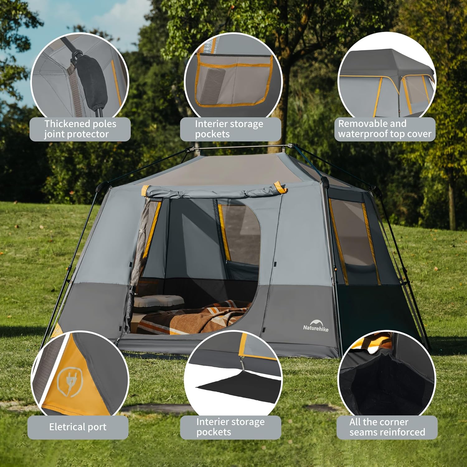 Naturehike Cape 4/6/8 Person Camping Tent, 60S Easy Setup Instant Tent Pop up Tent, Waterproof Large Tall 6/8 Person Tents for Camping, Car Camping · v5