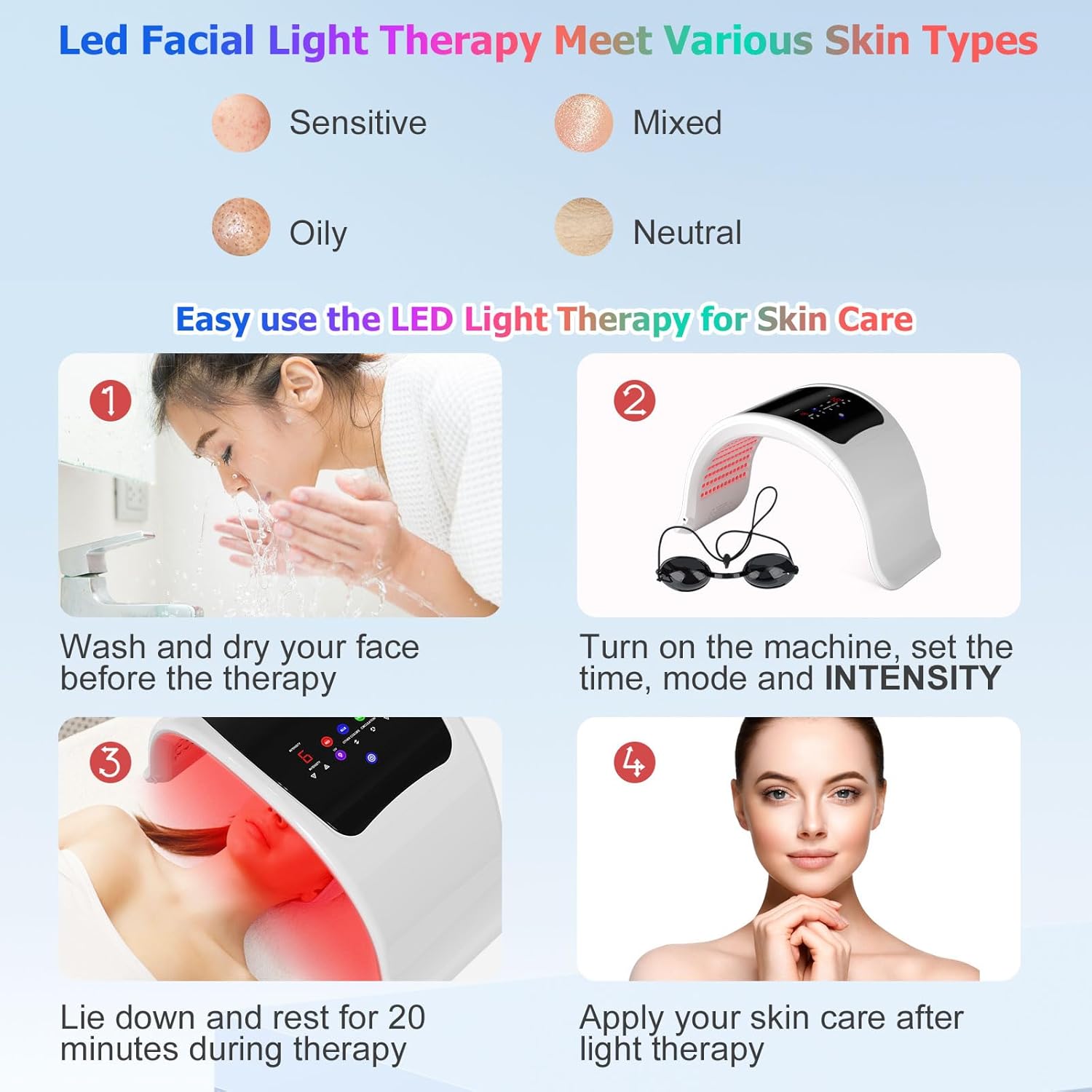 Led Face Mask Light Therapy, 8Color LED Light Therapy for Face, Red Light Therapy Mask, Circulation Photon LED Red Light Therapy for Face and Neck Beauty Salon Home Spa Skin Care Facial Rejuvenation · v9