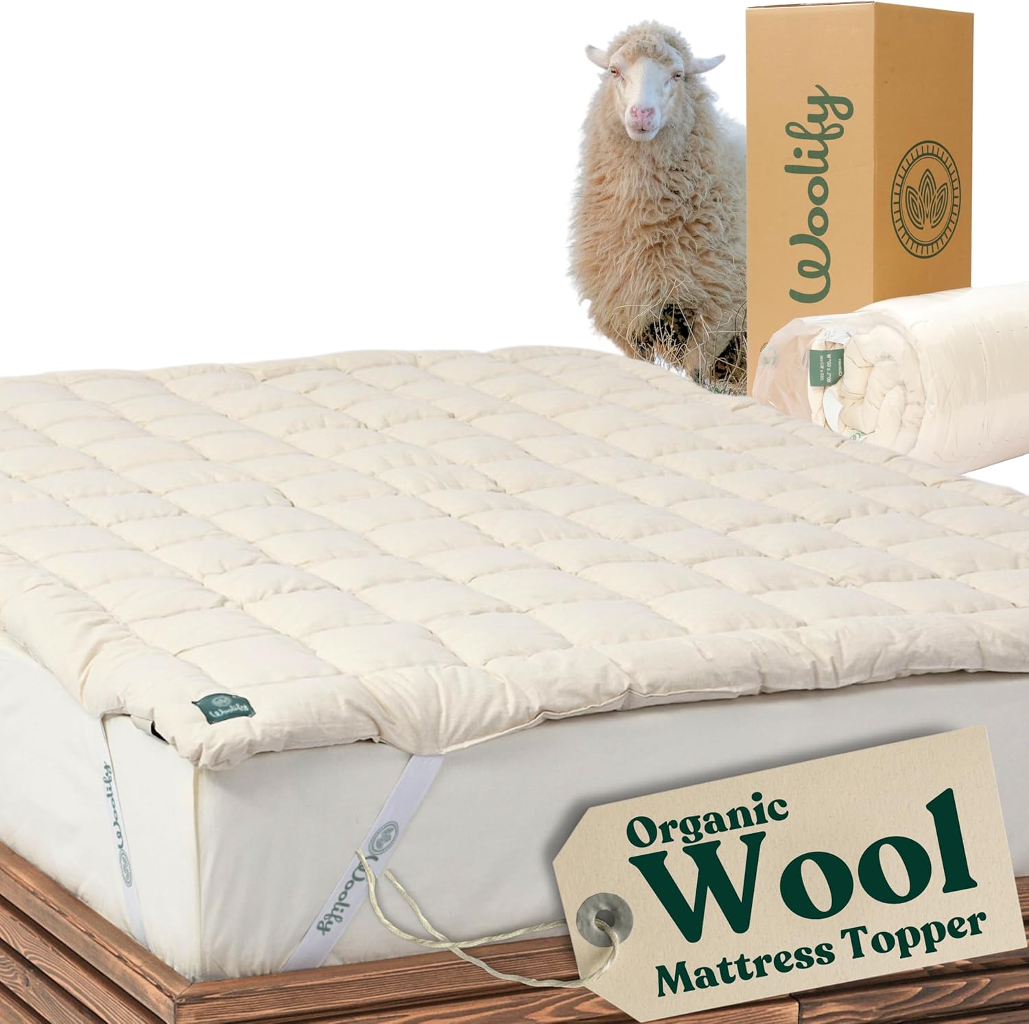 Organic Merino Wool Mattress Topper - Luxury Pillow Top Mattress Pad, Handmade, Non-Toxic, Cooling  Hypoallergenic, Natural Back Pain Relief, Sustainable Bedding (Full) · v2