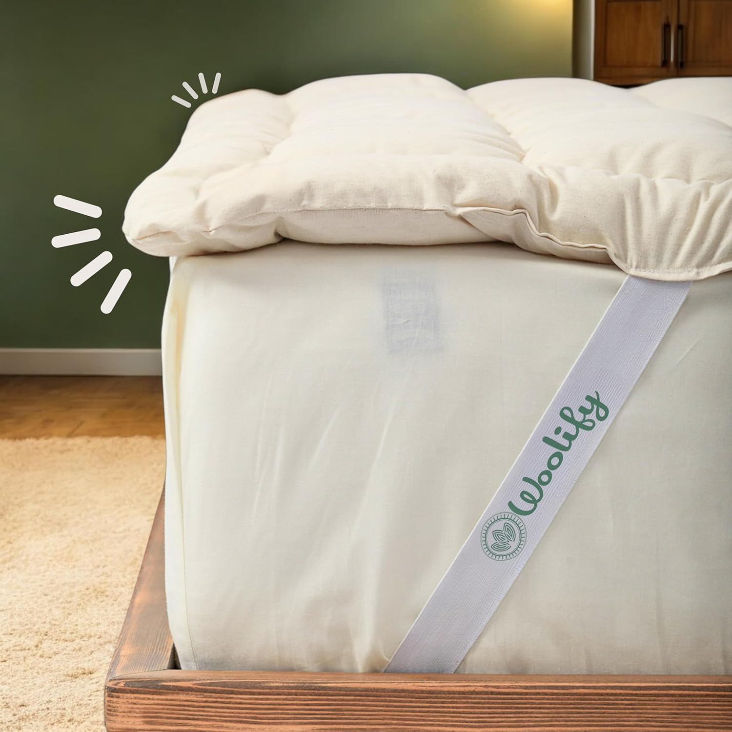 Organic Merino Wool Mattress Topper - Luxury Pillow Top Mattress Pad, Handmade, Non-Toxic, Cooling Hypoallergenic, Natural Back Pain Relief, Sustainable Bedding (Full) · v2