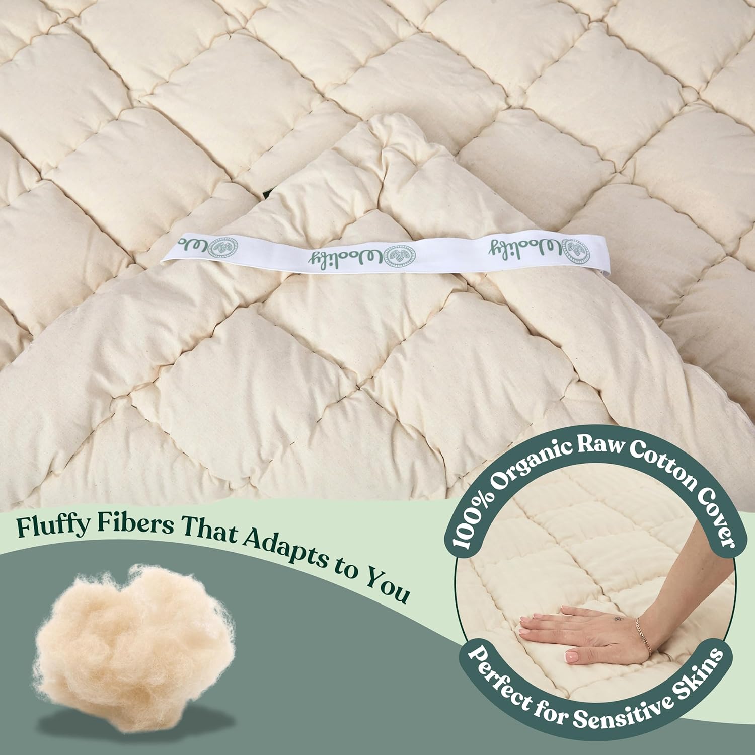 Organic Merino Wool Mattress Topper - Luxury Pillow Top Mattress Pad, Handmade, Non-Toxic, Cooling Hypoallergenic, Natural Back Pain Relief, Sustainable Bedding (Full) · v2
