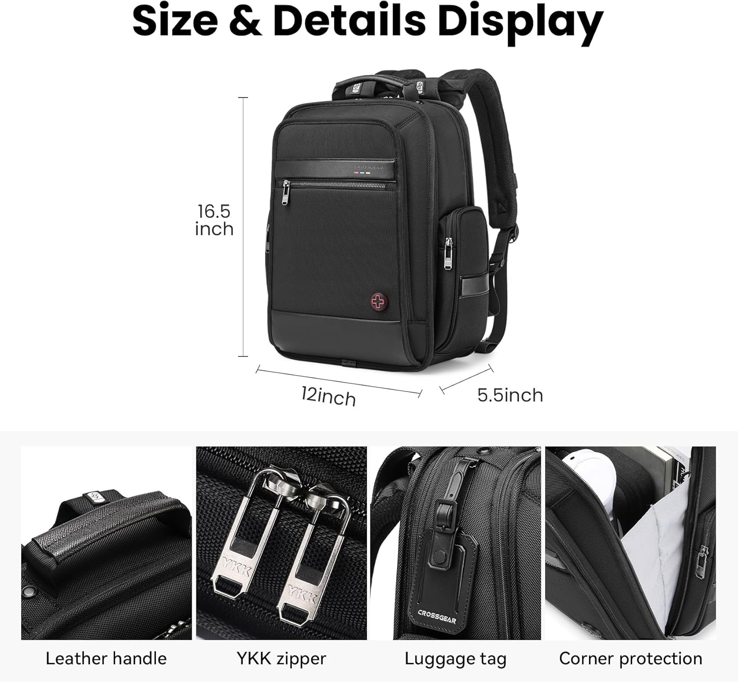 Business-Laptop-Rucksack für Männer und Frauen, 20 l große Büchertasche für Reisen, von der TSA zugelassen, Handgepäckrucksack, wasserdichter, lässiger Tagesrucksack, 15,6 l, professionelle Computertasche mit dickeren Fächern, Schwarz