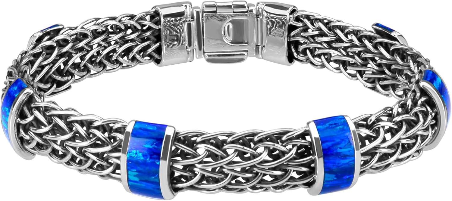 LUXIUM in argento sterling 925 brunito e lucido intrecciato con squisite pietre preziose opali