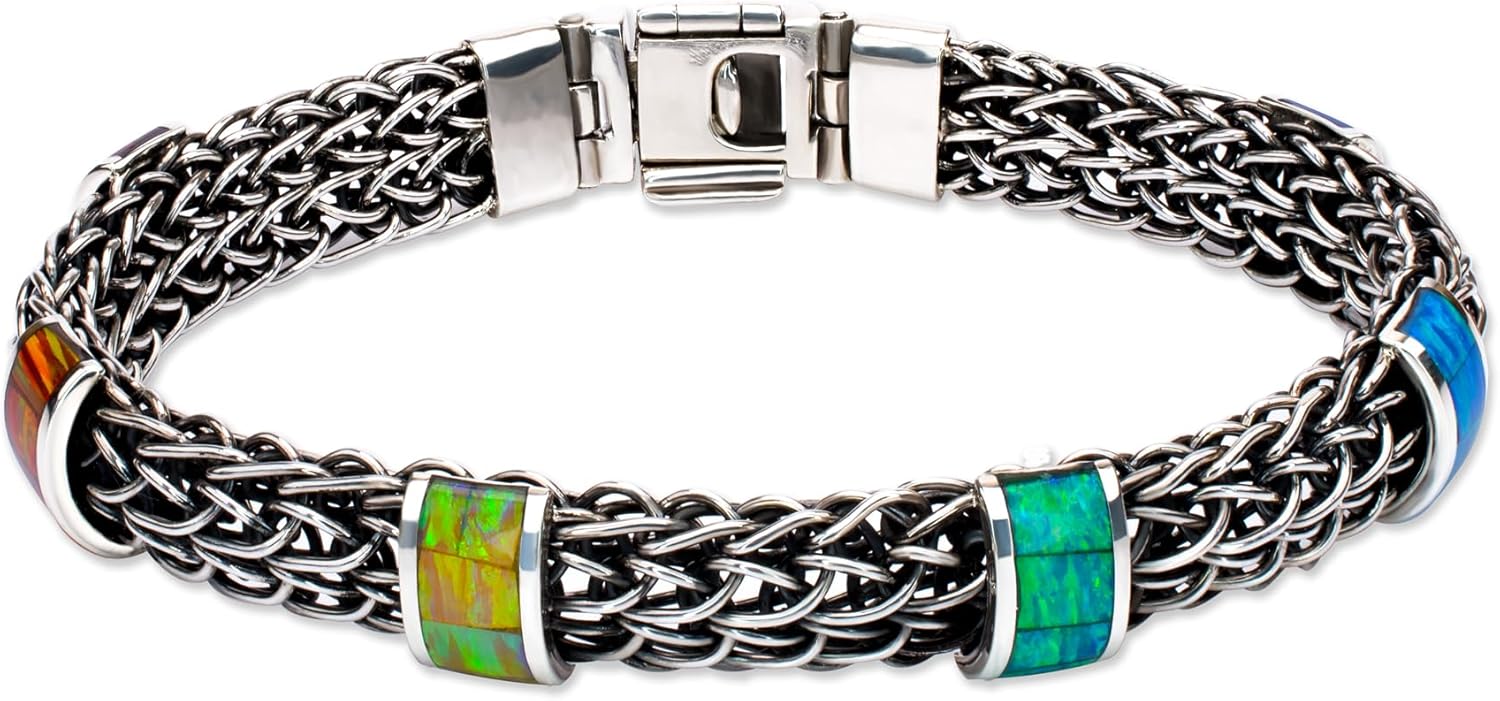 LUXIUM in argento sterling 925 brunito e lucido intrecciato con squisite pietre preziose opali