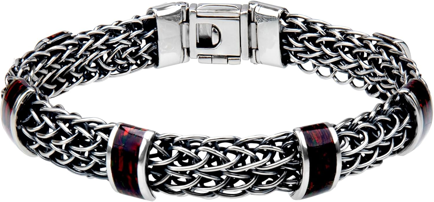 LUXIUM in argento sterling 925 brunito e lucido intrecciato con squisite pietre preziose opali