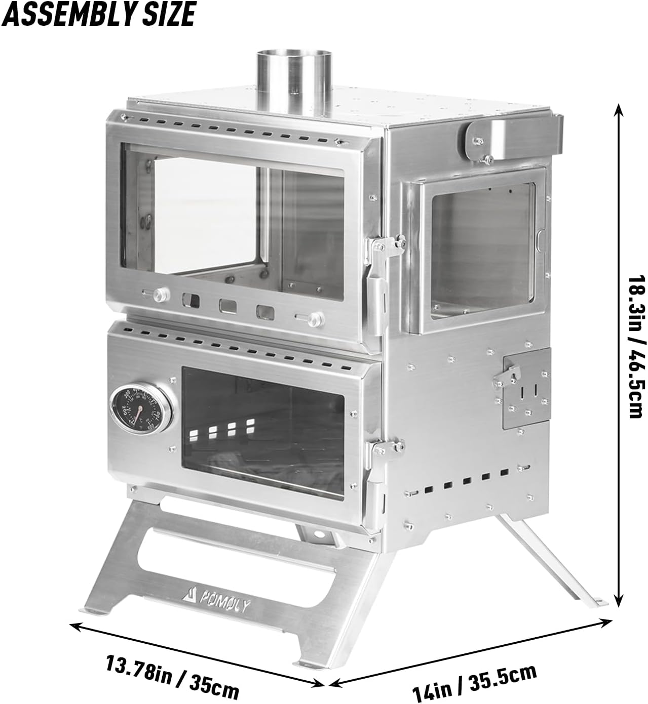 Camping Tent Stove Oven Wood Stove, POMOLY Baker Stainless Steel Wood Burning Stove for Hiking, Cooking, Heating (with Oven) · v9