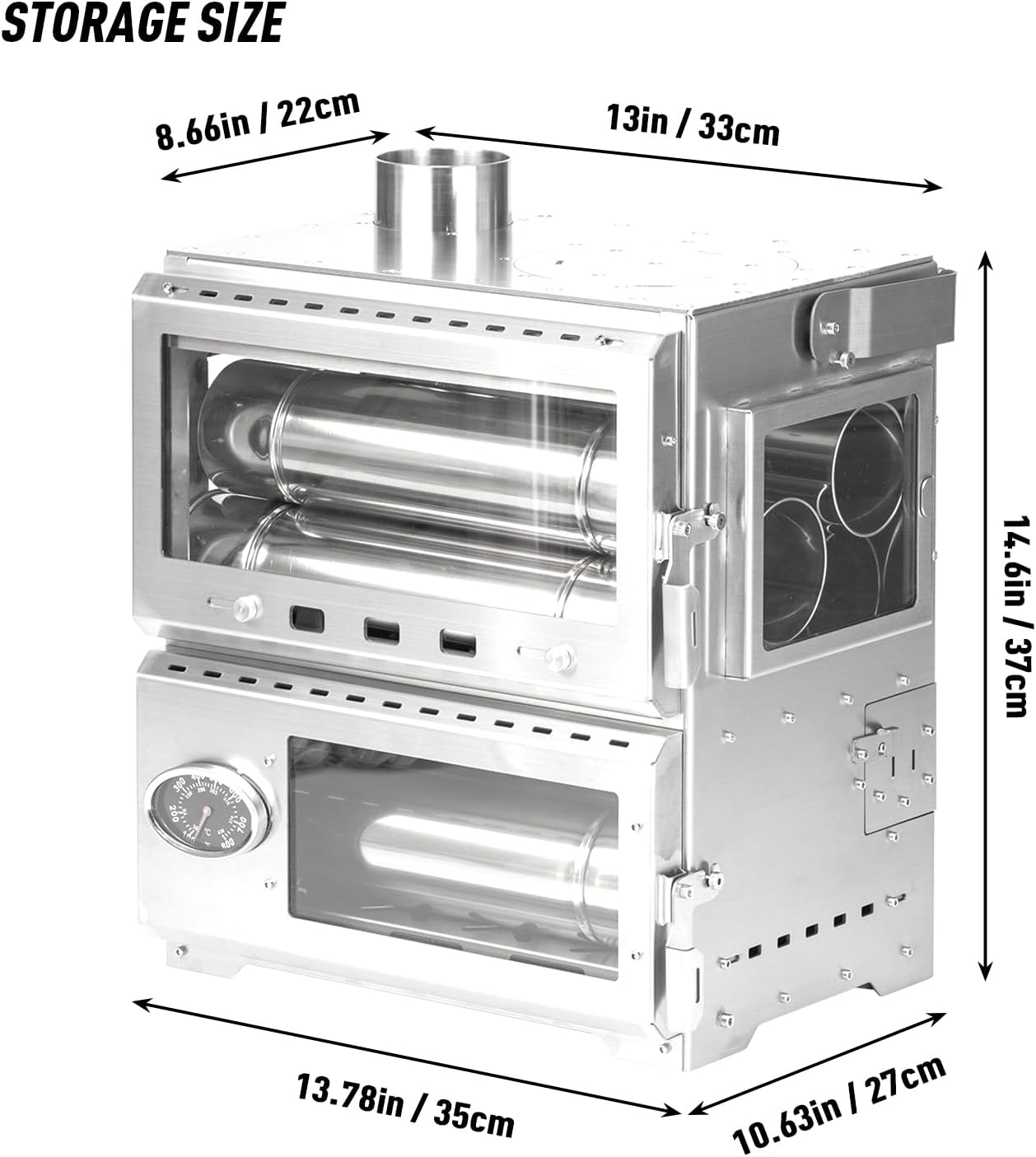 Camping Tent Stove Oven Wood Stove, POMOLY Baker Stainless Steel Wood Burning Stove for Hiking, Cooking, Heating (with Oven) · v9