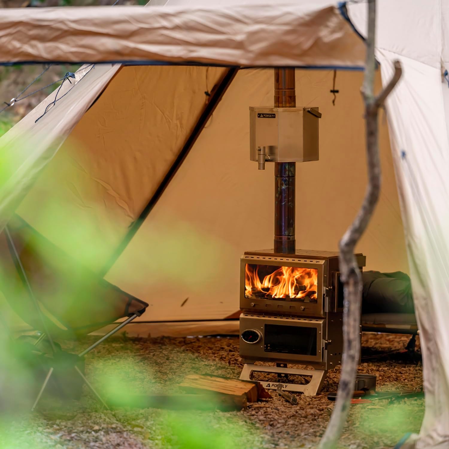 Camping Tent Stove Oven Wood Stove, POMOLY Baker Stainless Steel Wood Burning Stove for Hiking, Cooking, Heating (with Oven) · v9