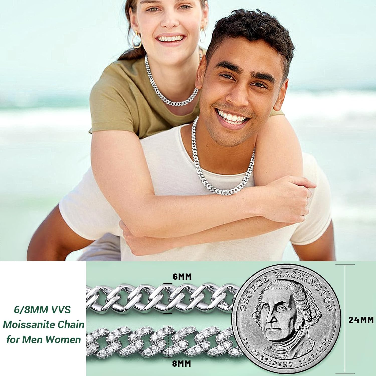 8 mm Moissanite Cubaanse schakelketting voor heren en dames, VVS 9.12-13.44 karaat Iced Out Lab diamanten halsketting voor heren, 18-karaats witvergulde moissanite-kettingen van sterling zilver, bling, luxe hiphop-chokerkettingen, Miami Charms, sieraden voor heren, 16/18/20/22/24 inch