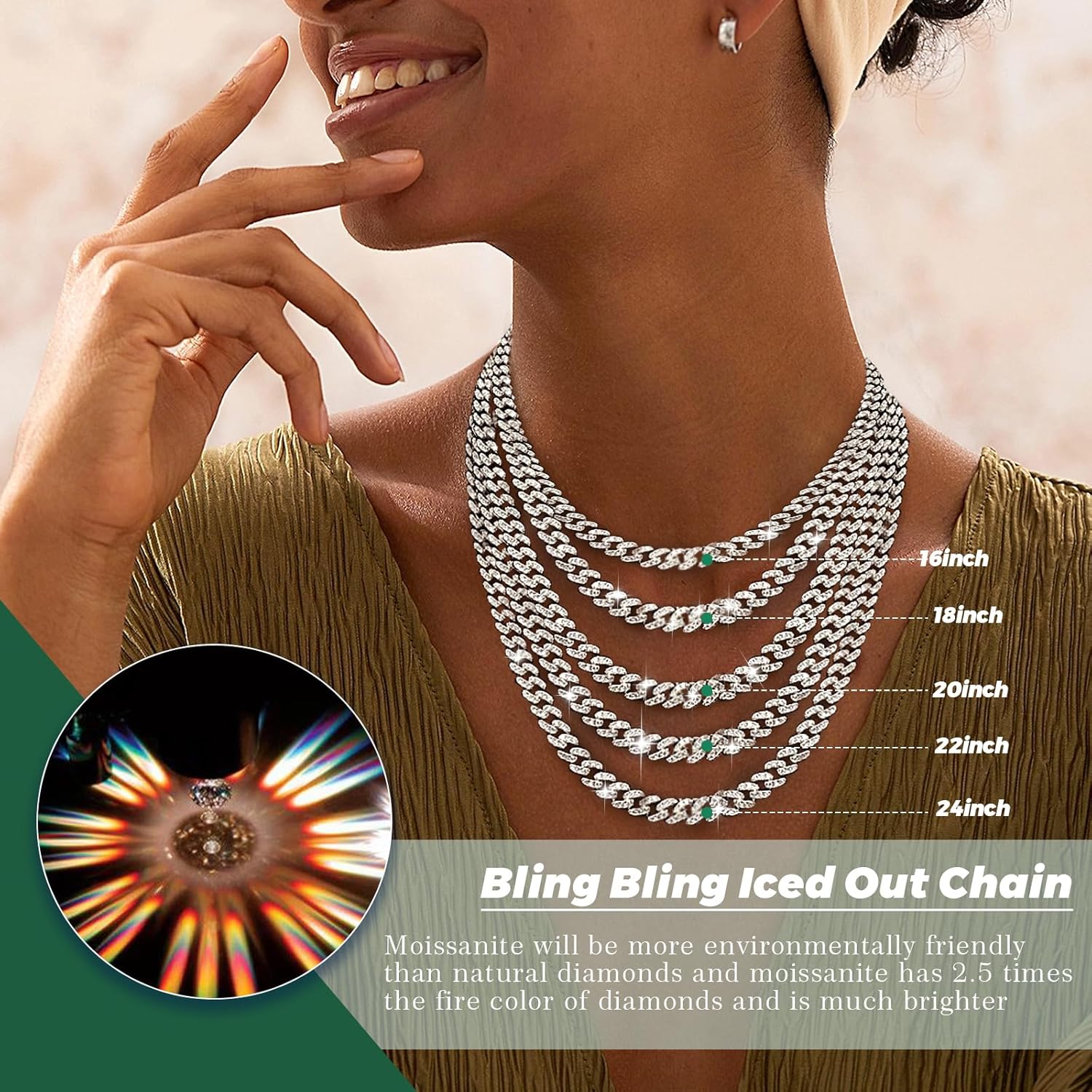 8 mm Moissanite Cubaanse schakelketting voor heren en dames, VVS 9.12-13.44 karaat Iced Out Lab diamanten halsketting voor heren, 18-karaats witvergulde moissanite-kettingen van sterling zilver, bling, luxe hiphop-chokerkettingen, Miami Charms, sieraden voor heren, 16/18/20/22/24 inch