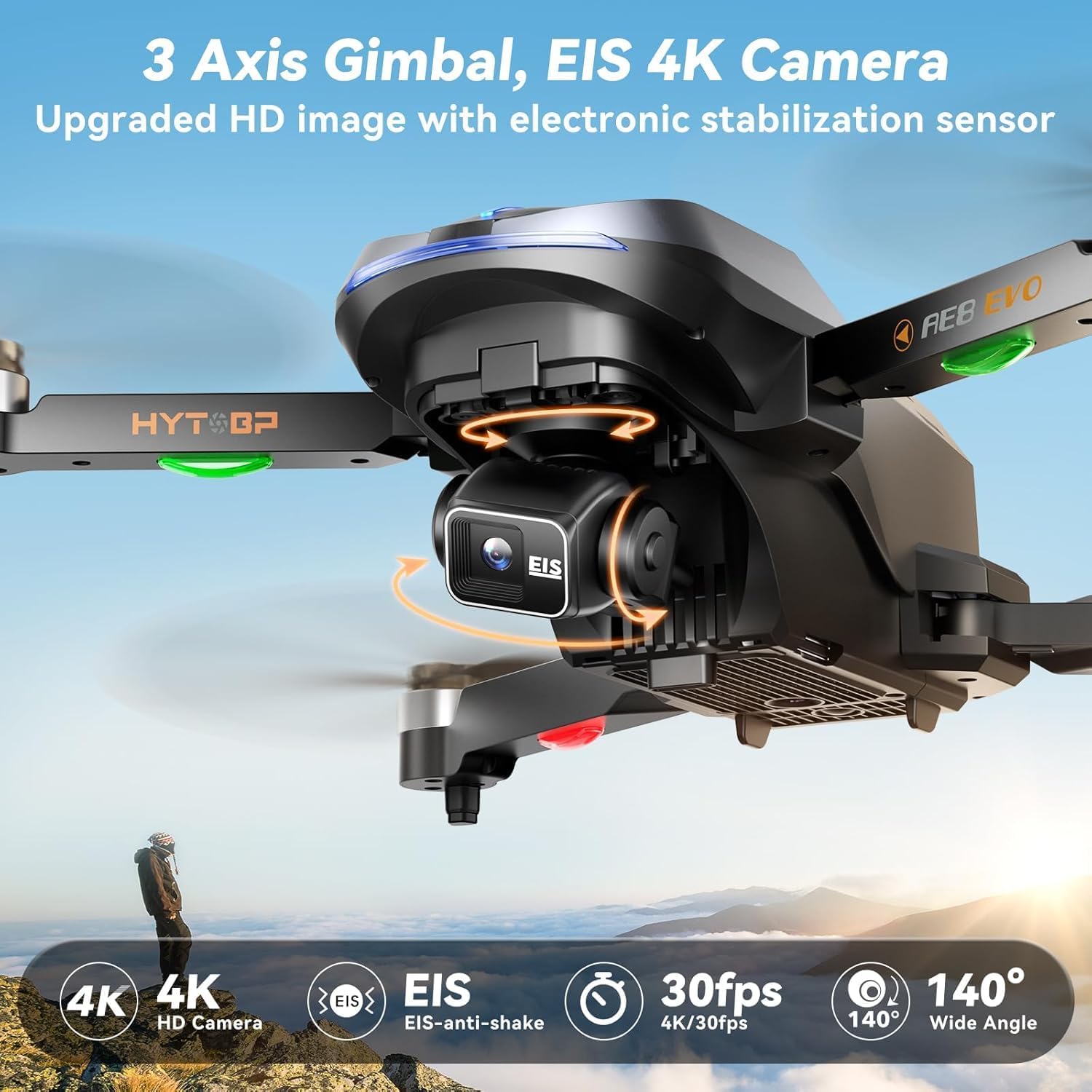 3-Axis Gimbal EIS Drones with Camera for Adults 4K/30FPS, HYTOBP AE8 GPS Drone with Brushless Motor, 2 Battery, Max 56 Mins Flight, QuickShots, Auto Return, Wind Resistance, Carrying Bag · v4