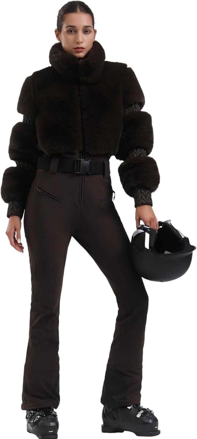 GSOU SNOW Women Ski Suit One Piece Snowsuit Snowboard Faux Fur Collar Slim Jumpsuit Jacket Insulated Windproof Outdoor Winter · v3