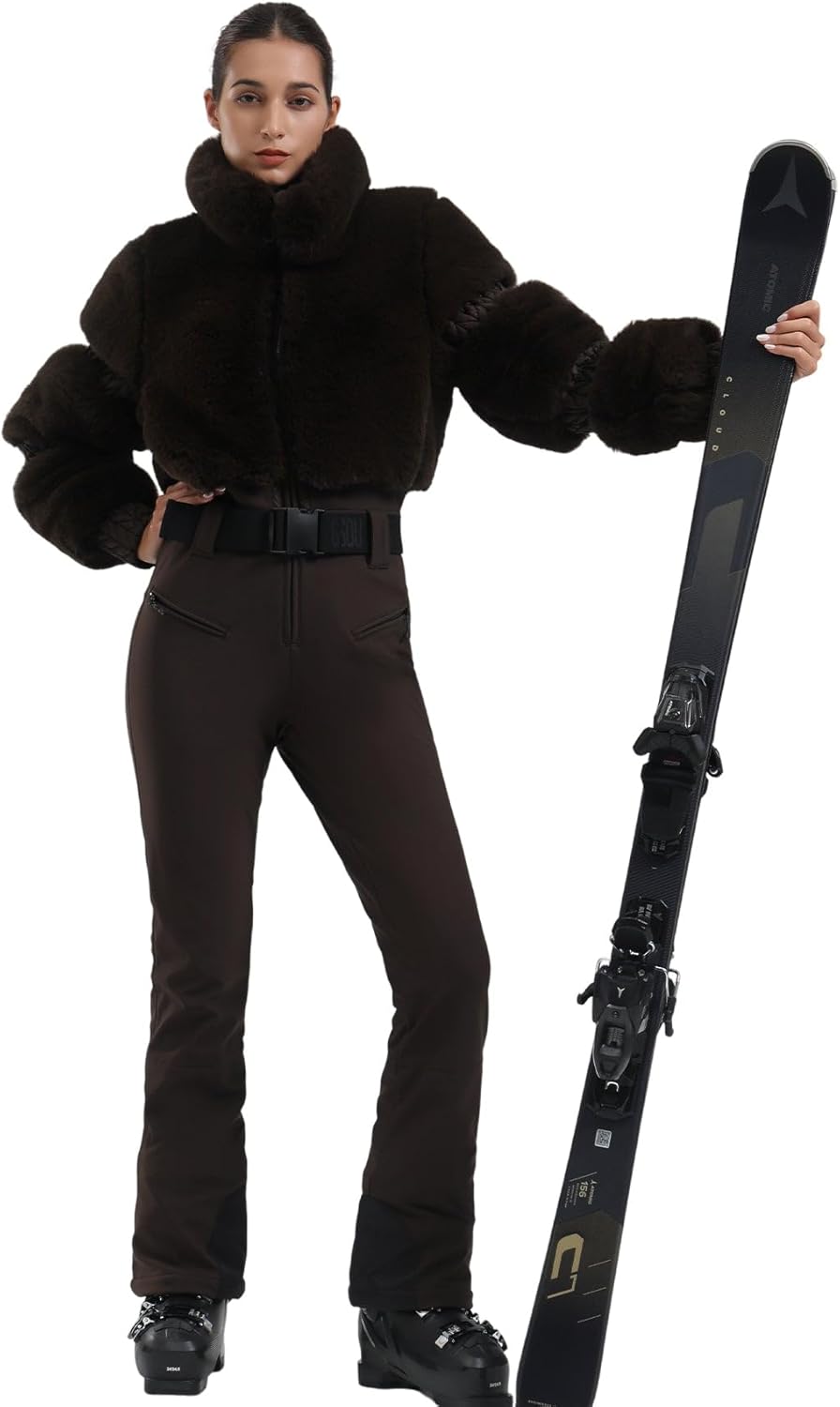 GSOU SNOW Women Ski Suit One Piece Snowsuit Snowboard Faux Fur Collar Slim Jumpsuit Jacket Insulated Windproof Outdoor Winter · v3