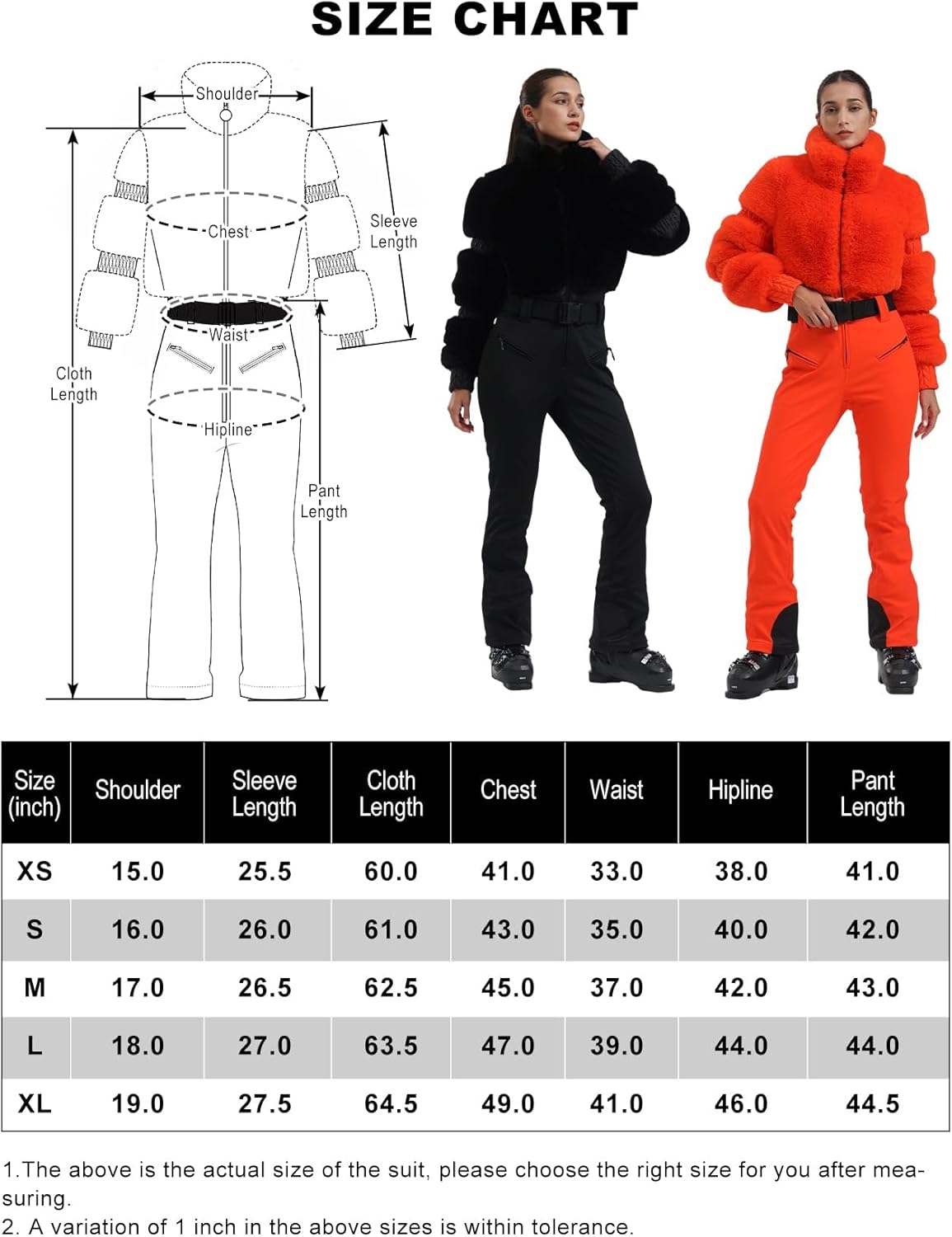 GSOU SNOW Women Ski Suit One Piece Snowsuit Snowboard Faux Fur Collar Slim Jumpsuit Jacket Insulated Windproof Outdoor Winter · v3