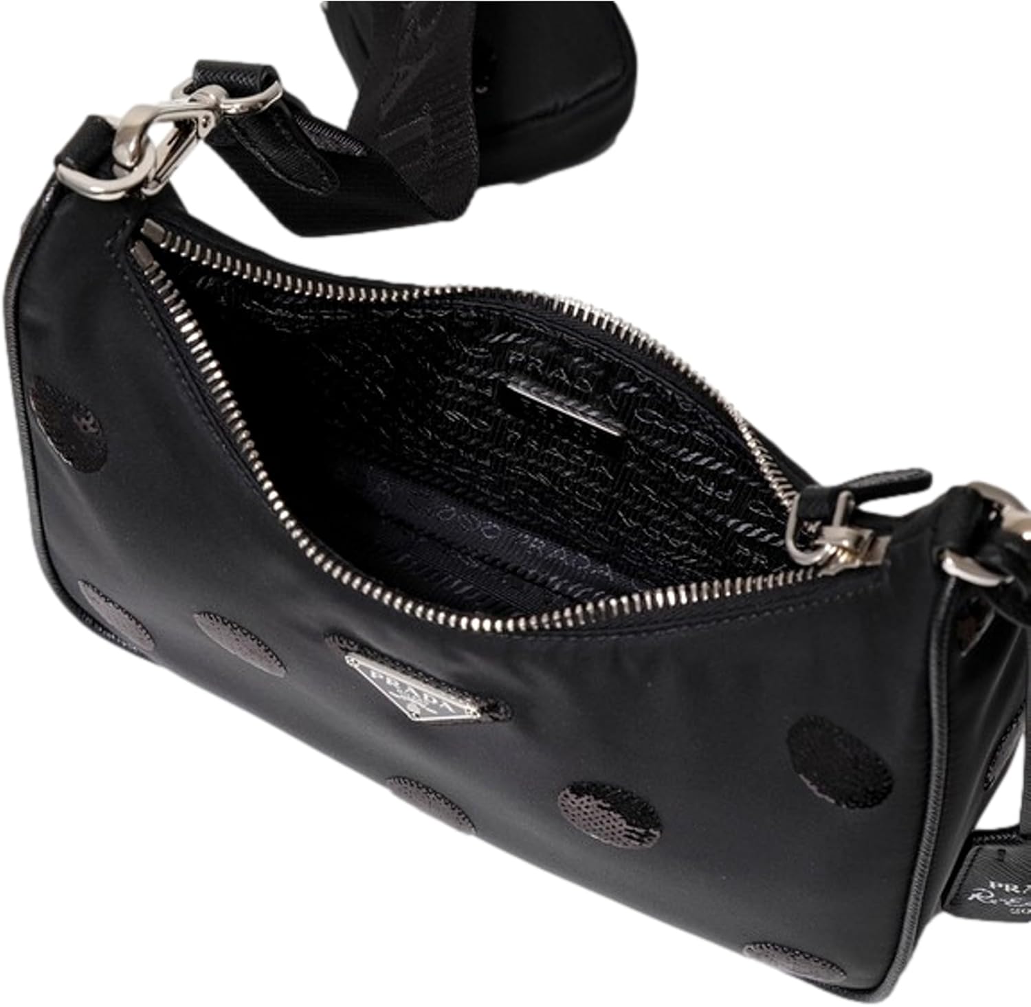 Prada Re-Edition 2005 Mini Sequin Embellished Hobo Bag, Black · v2
