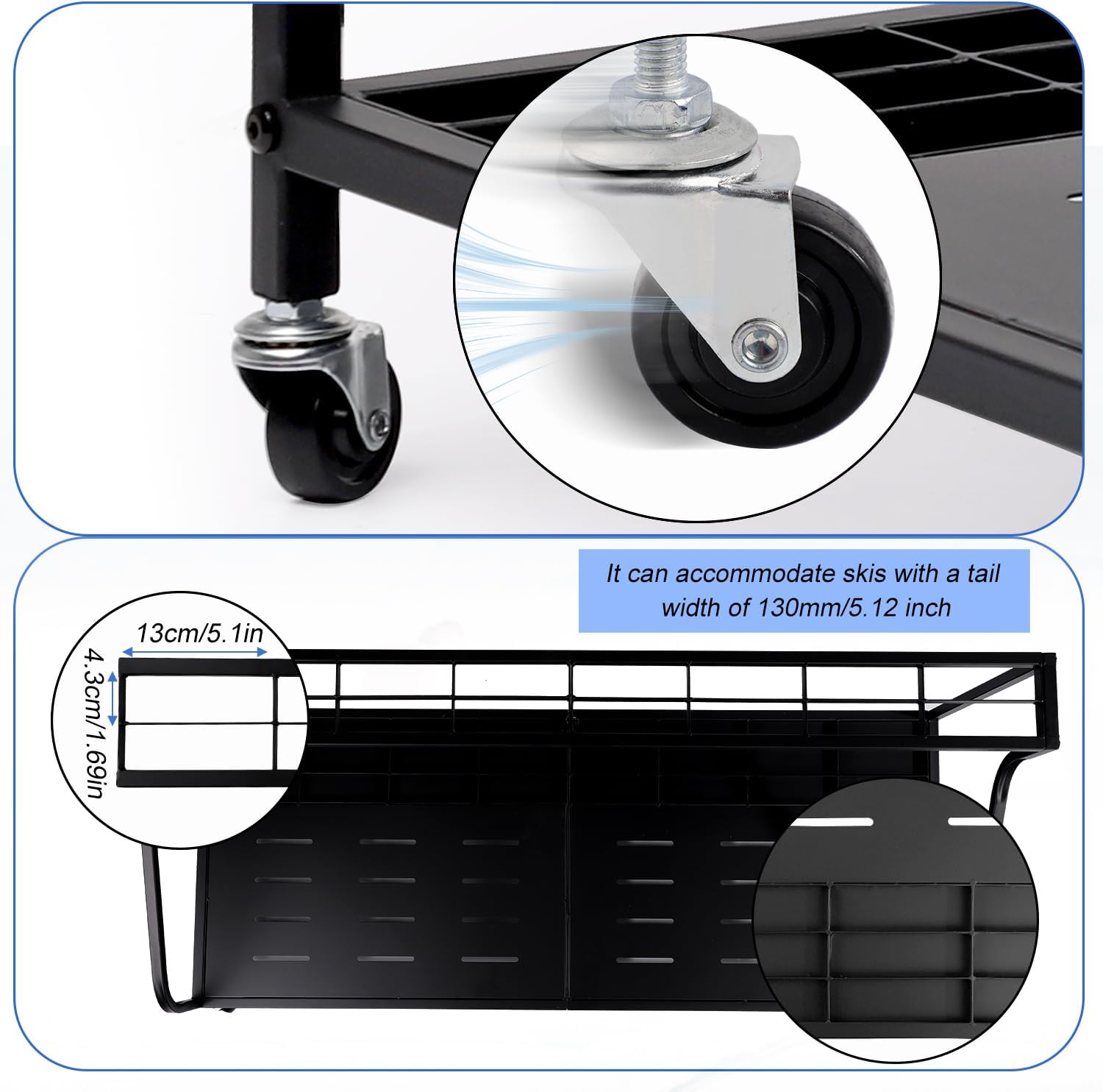Ski Storage Rack for Garage, Snowboard Display Rack with Wheels Indoor  Outdoor Garden Tool Storage Rack Multifunctional Freestanding Ski Holders for Snowboard Ski Organizer Basement Garage · v2