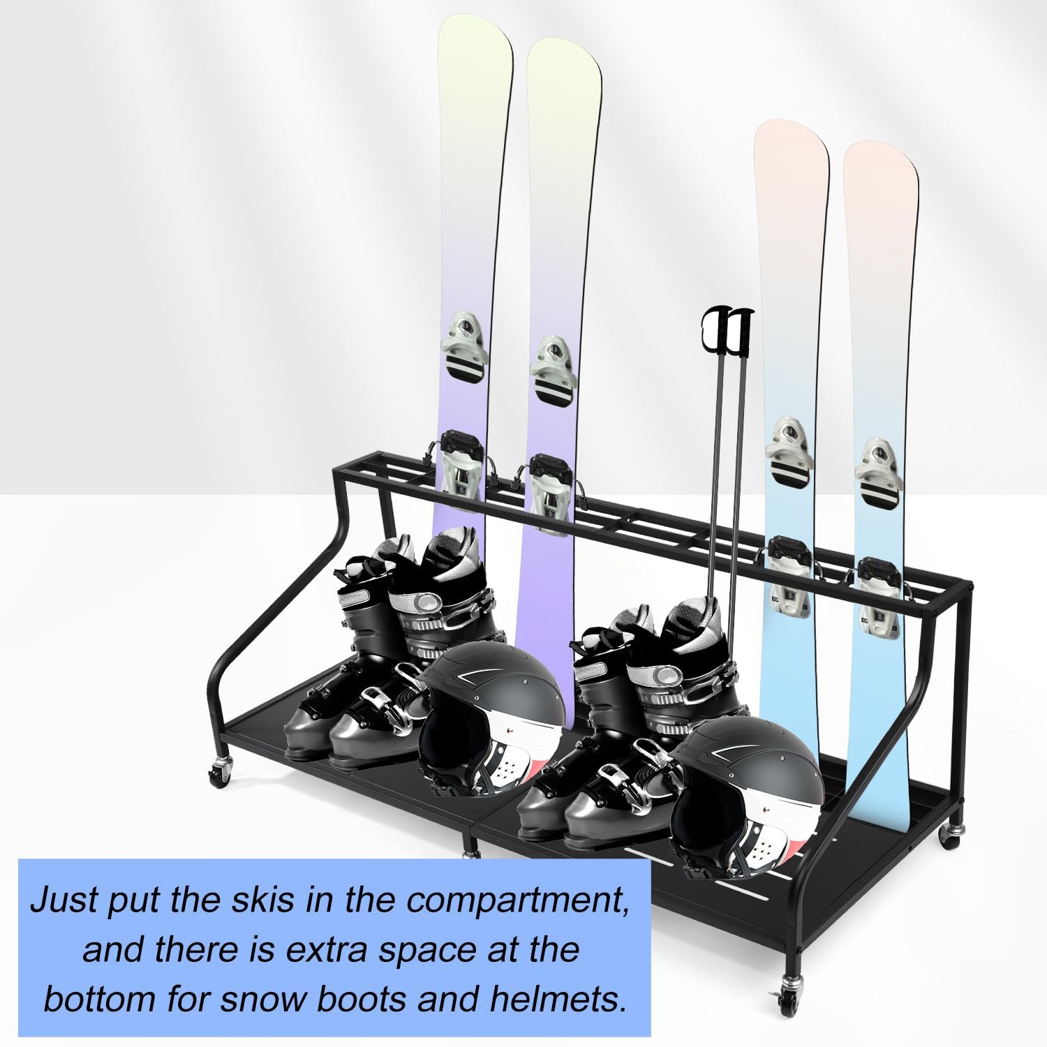 Ski Storage Rack for Garage, Snowboard Display Rack with Wheels Indoor  Outdoor Garden Tool Storage Rack Multifunctional Freestanding Ski Holders for Snowboard Ski Organizer Basement Garage · v2