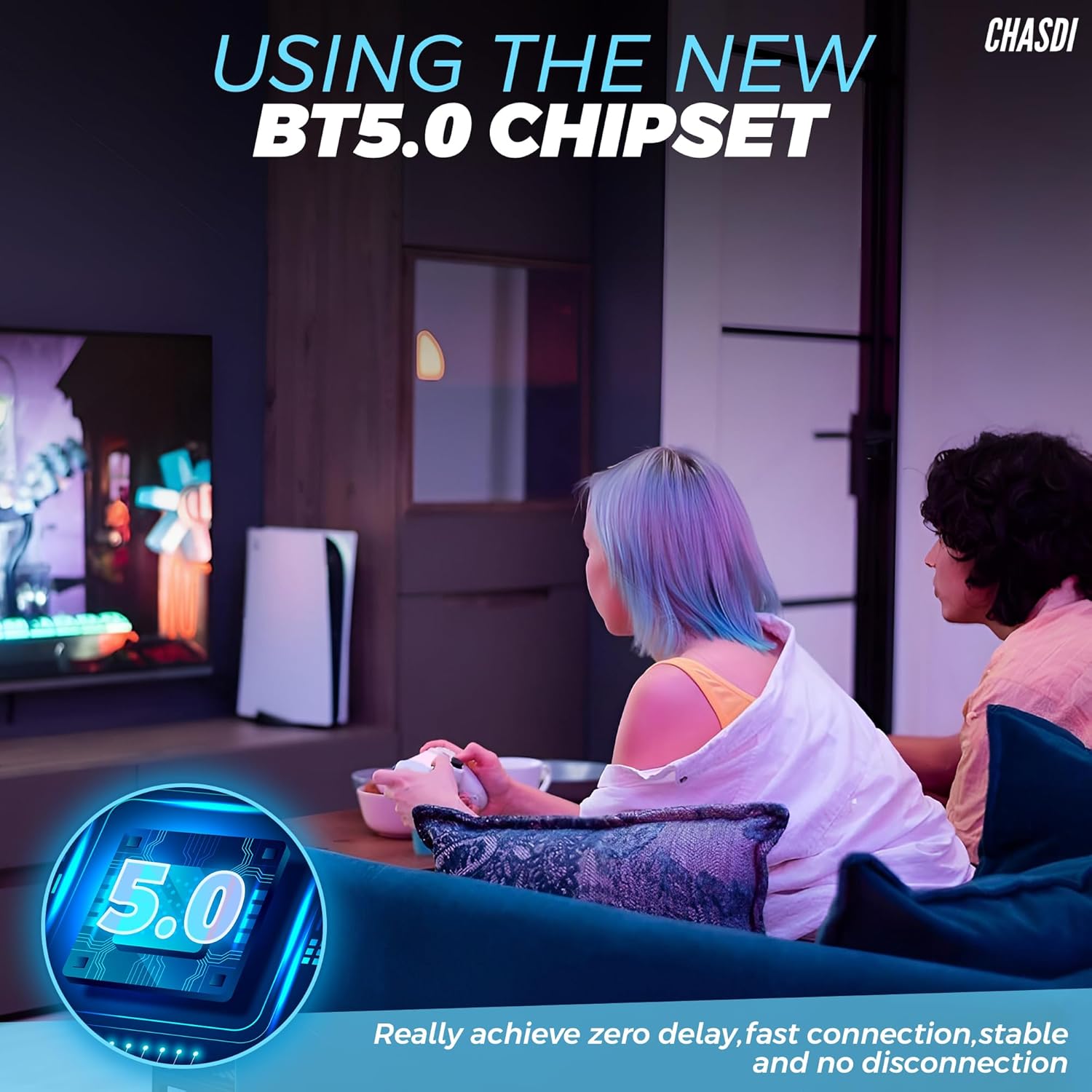 Controller wireless CHASDI compatibile per PS5, Bluetooth 5.0 con batteria da 1000 mAh, doppia vibrazione, controllo del movimento a 6 assi, ricarica USB-C, gamepad compatibile con PS5/PC Windows