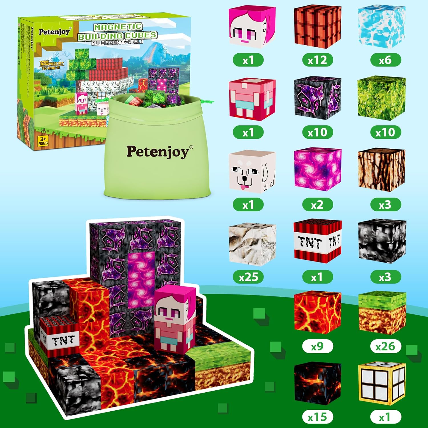Magnetic Blocks Kids Building Toys - 1 Magnetic Cube Building Blocks Toddler Toy 126 PCS Set, STEM Sensory Toy for 3-5 5-7 Year Old Boys Girls Game Themed · v2