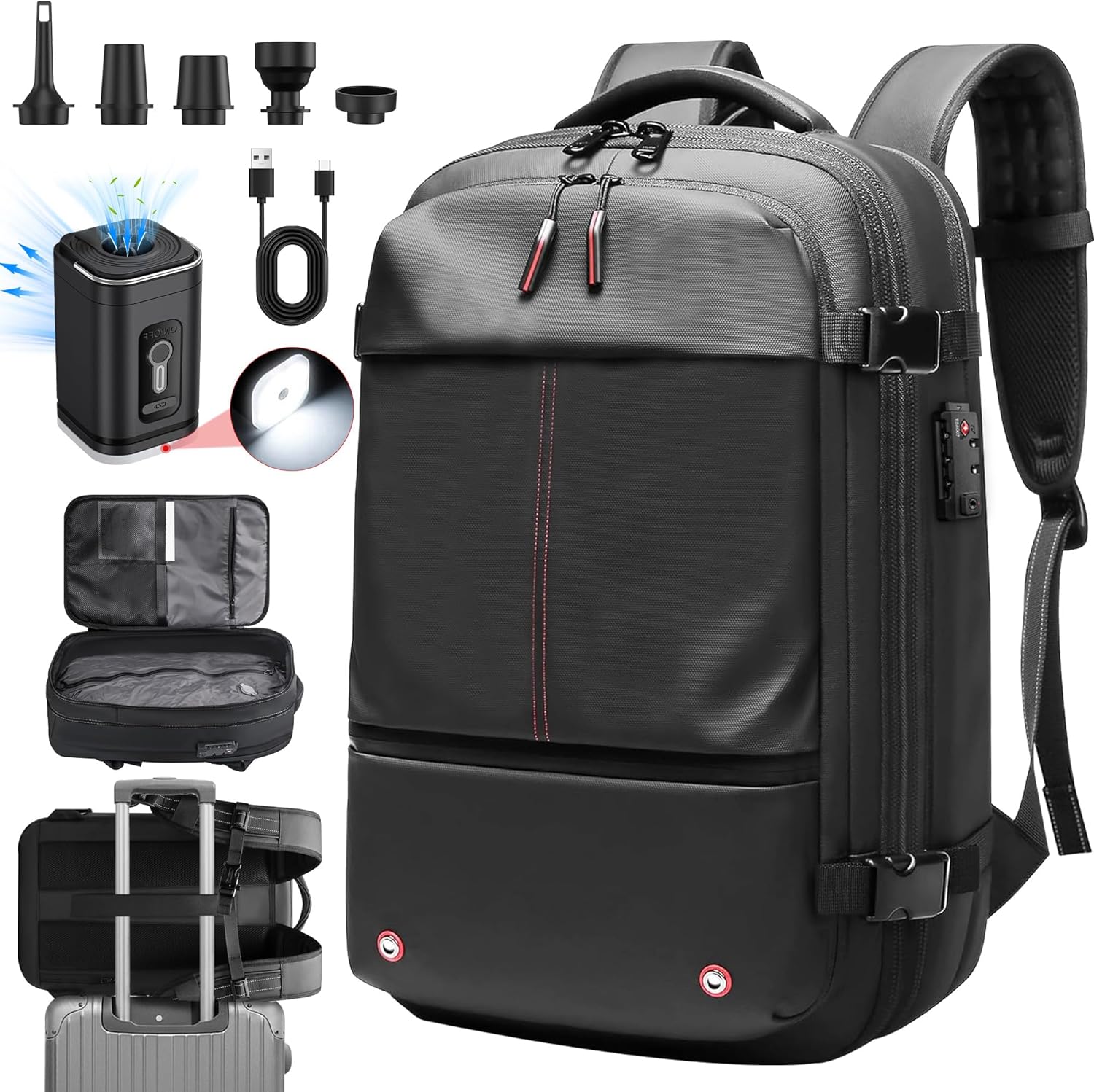 Airback Backpack, Vac Pack Backpack, Vacuum Compression Backpack with Pump, Anti Theft Vacpack Travel Vacuum Backpack, Ideal for Laptop/Travel/Camping (Black) · v3