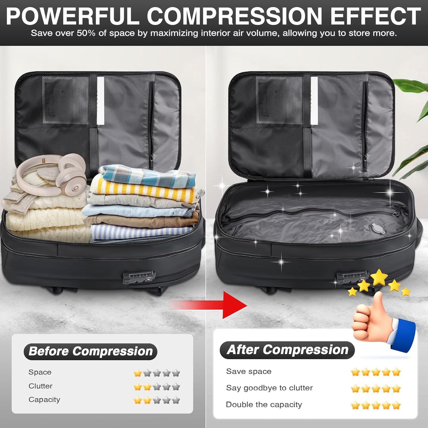 Airback Backpack, Vac Pack Backpack, Vacuum Compression Backpack with Pump, Anti Theft Vacpack Travel Vacuum Backpack, Ideal for Laptop/Travel/Camping (Black) · v3