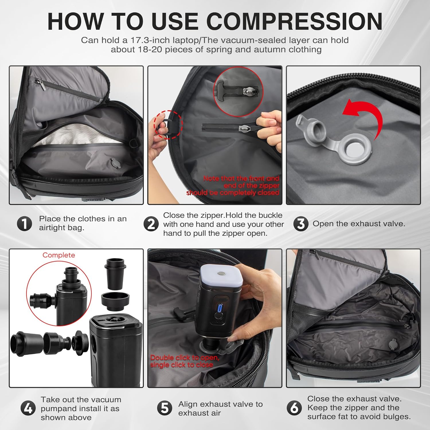 Airback Backpack, Vac Pack Backpack, Vacuum Compression Backpack with Pump, Anti Theft Vacpack Travel Vacuum Backpack, Ideal for Laptop/Travel/Camping (Black) · v3