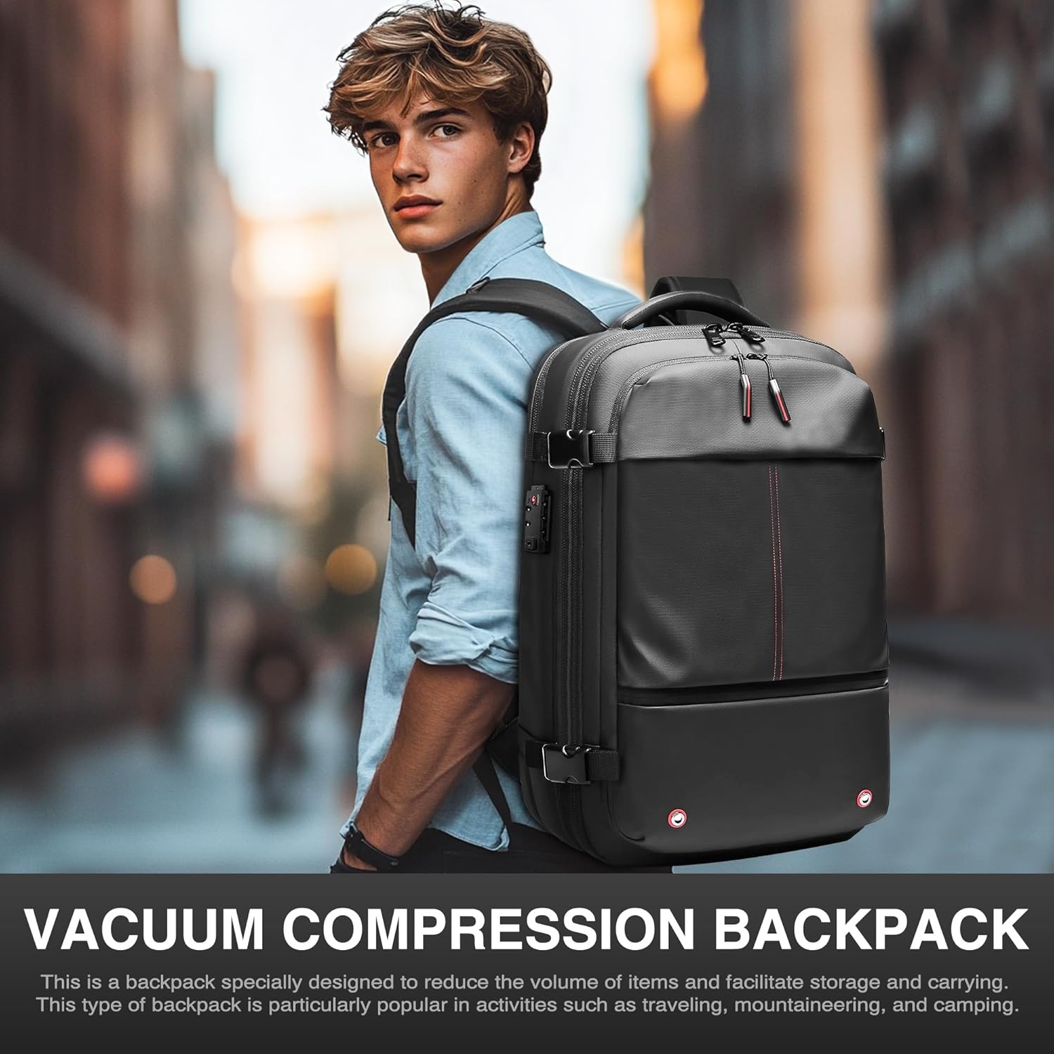 Airback Backpack, Vac Pack Backpack, Vacuum Compression Backpack with Pump, Anti Theft Vacpack Travel Vacuum Backpack, Ideal for Laptop/Travel/Camping (Black) · v3