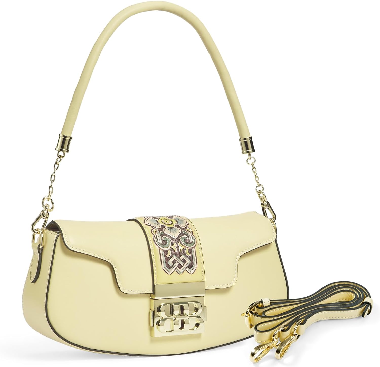 Genuine Leather Shoulder Bag for Women Hand Carved Painted Leather Clutch Saddle Bag Cute Hobo Tote Handbag Purse · v2