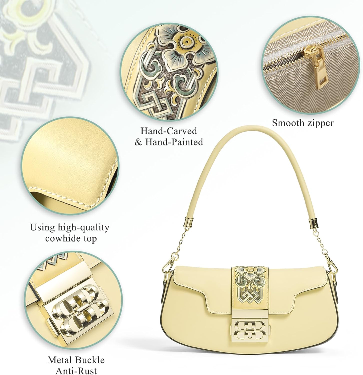 Genuine Leather Shoulder Bag for Women Hand Carved Painted Leather Clutch Saddle Bag Cute Hobo Tote Handbag Purse · v2
