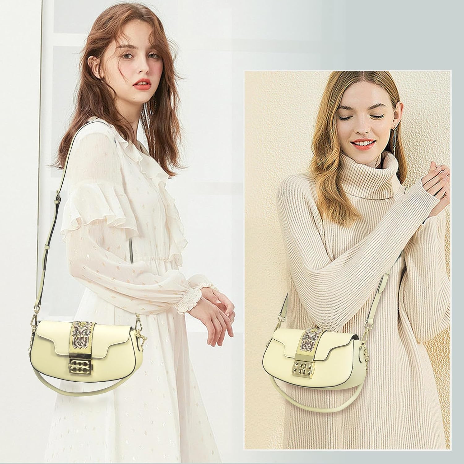 Genuine Leather Shoulder Bag for Women Hand Carved Painted Leather Clutch Saddle Bag Cute Hobo Tote Handbag Purse · v2