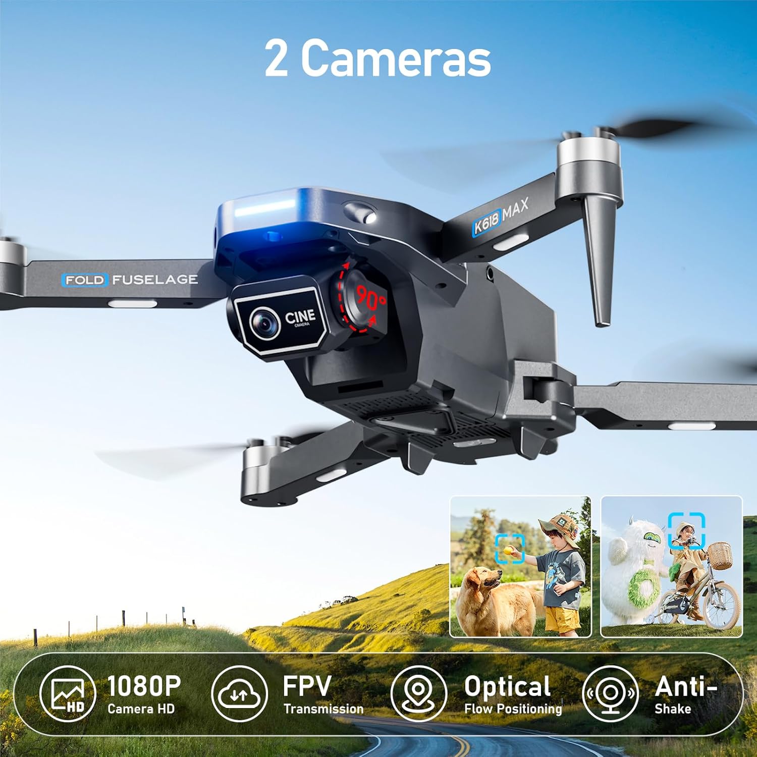 Drone ShowyLive con fotocamera 1080P, drone FPV per bambini di 8 anni, quadricottero con obiettivo regolabile con motore brushless, prevenzione ostacoli, decollo con una chiave, 3 batterie (nero)