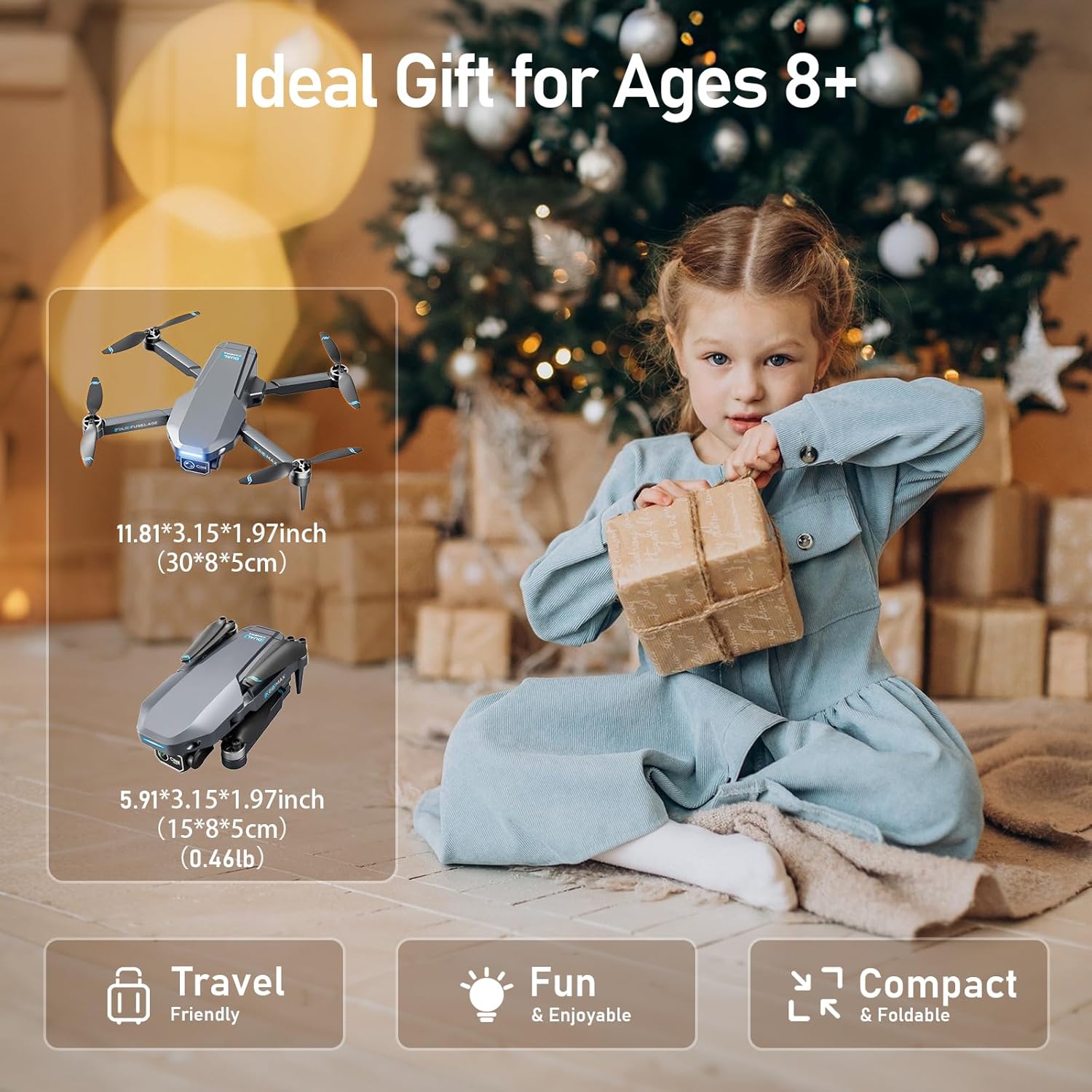 Drone ShowyLive con fotocamera 1080P, drone FPV per bambini di 8 anni, quadricottero con obiettivo regolabile con motore brushless, prevenzione ostacoli, decollo con una chiave, 3 batterie (nero)
